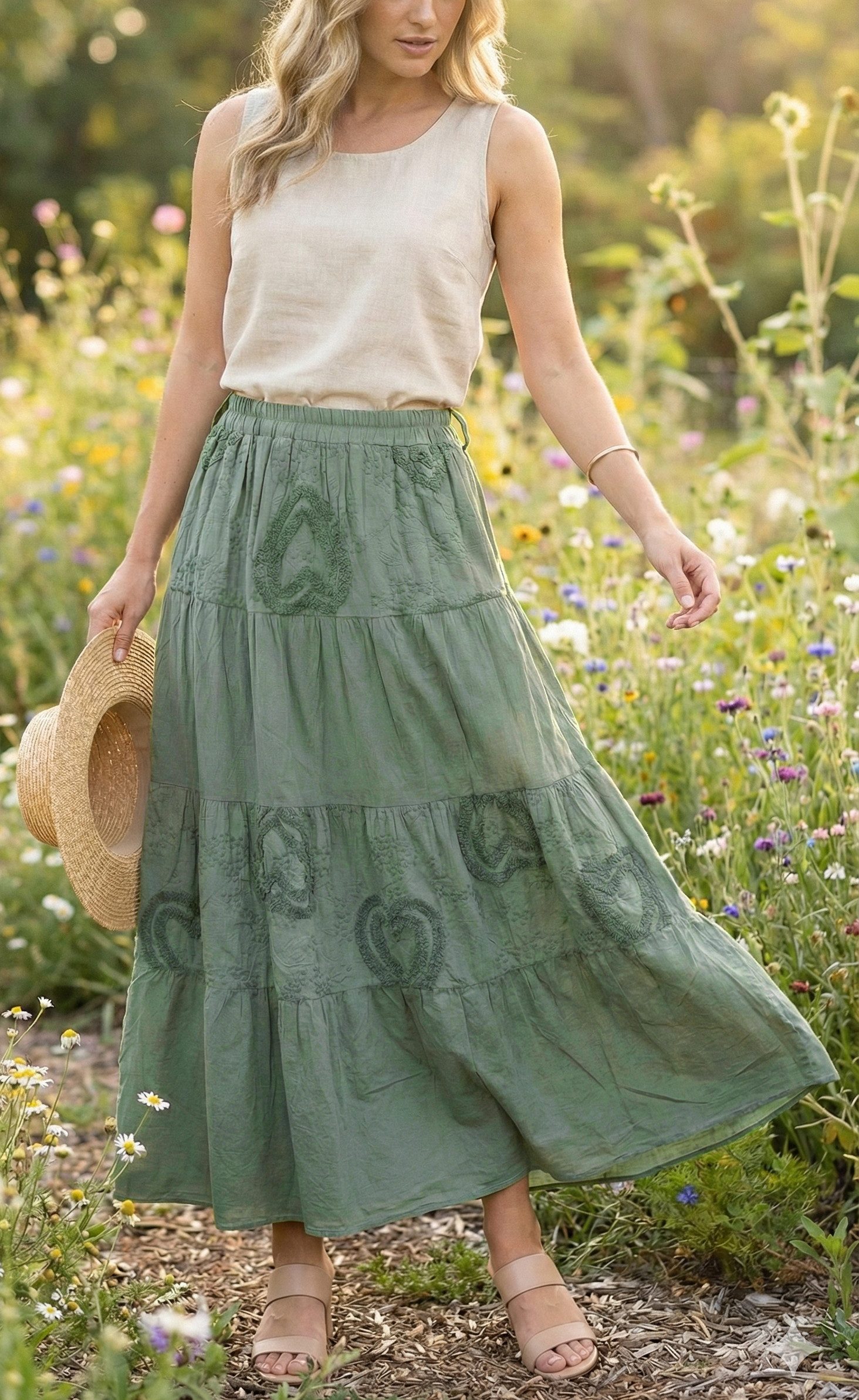 dy_mode Maxirock Damen Maxirock Unifarben A-Linien Sommerrock Boho-StyleStufenrock in Unifarbe