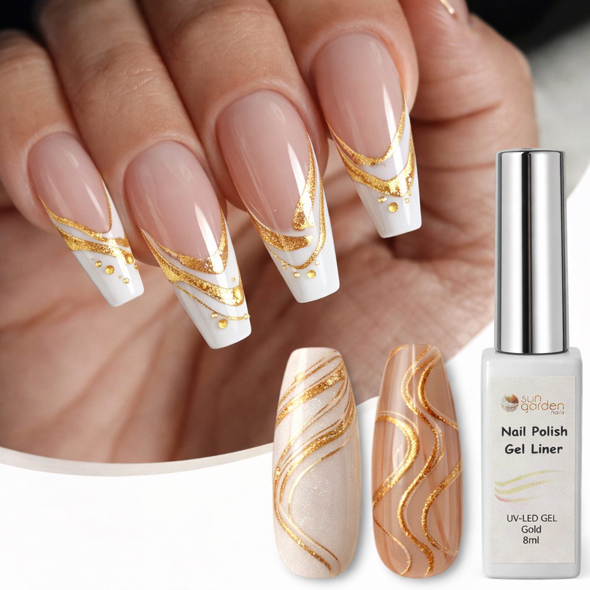 Sun Garden Nails Gel-Nagellack Nail Polish Nail Liner Gold 8ml – Für feine Linien & Designs, Extra feine Nail-Liner-Spitze