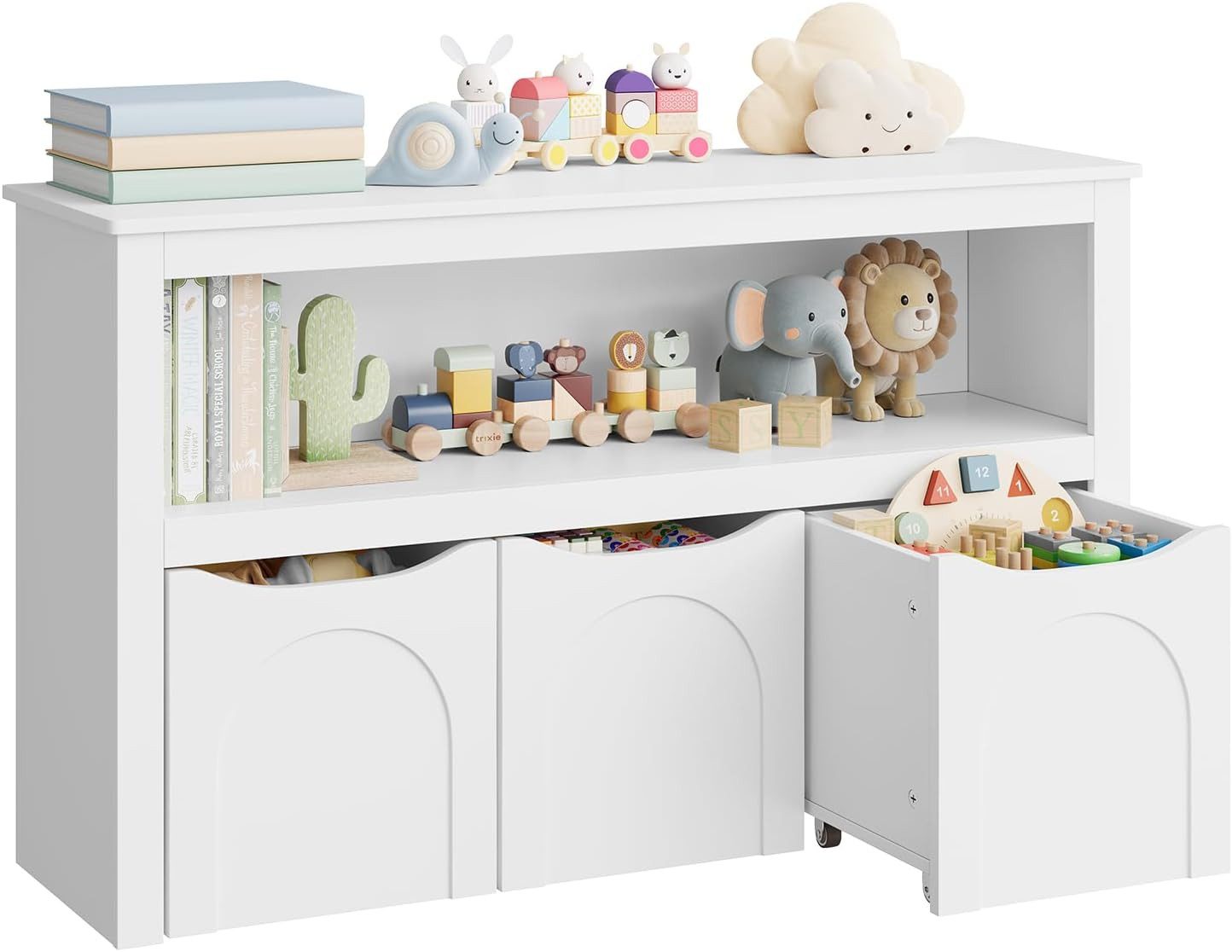 Woltu Kinderregal, 1-tlg., Aufbewahrungsschrank mit Rollen Spielzeugschrank mit 3 Schubladen