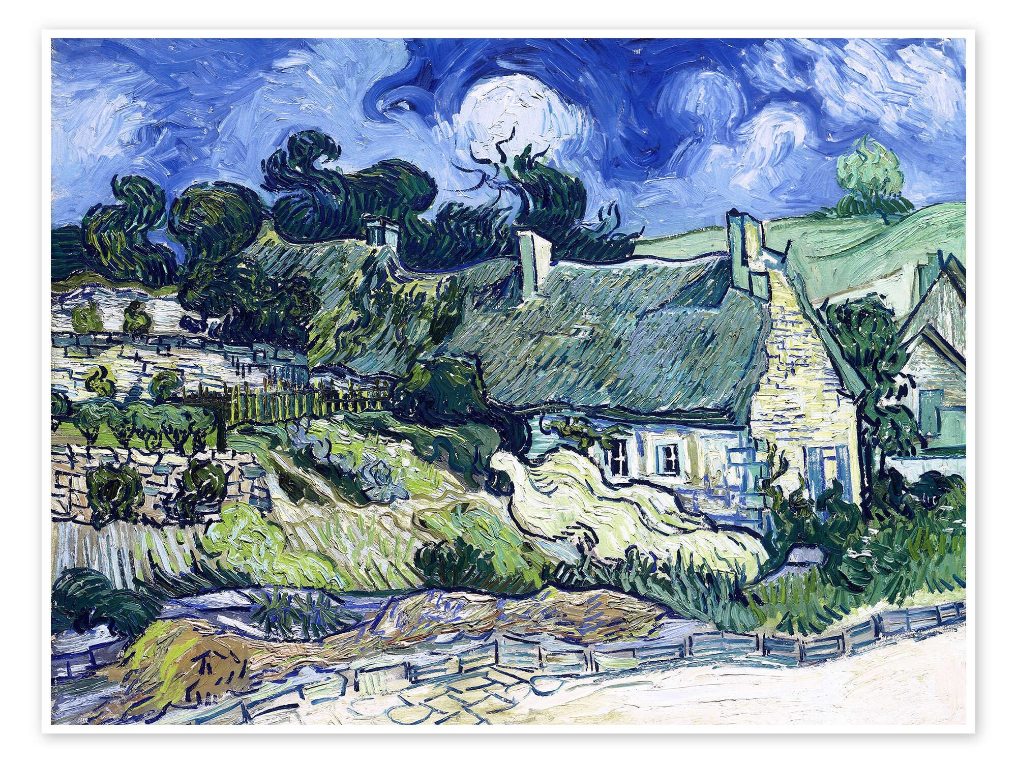 Posterlounge Wandbild Strohgedeckte Häuser in Cordeville, Vincent van Gogh, erhältlich als Poster, Leinwandbild, Wandsticker oder Acrylglasbild