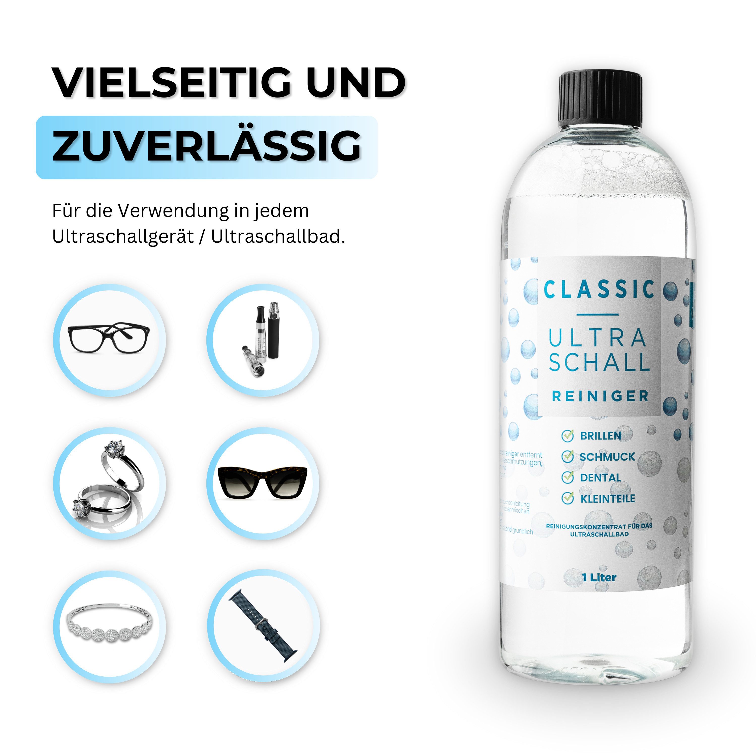 EyeAm Ultraschallreiniger Ultraschallreiniger Konzentrat, Ideal für Brillen, Schmuck, Dental, Inkl. Mikrofasertuch – Bild 5 von 5
