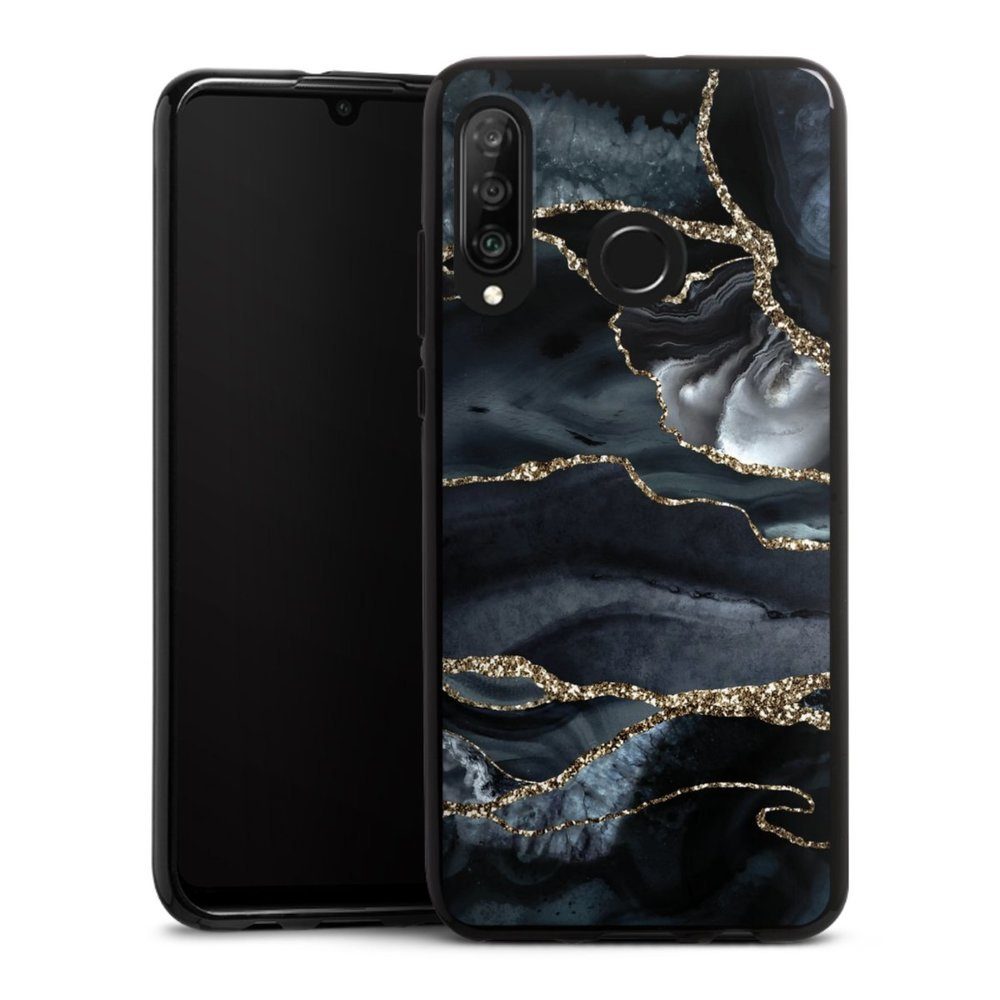 DeinDesign Handyhülle »Dark marble gold Glitter look« Huawei P30 Lite, Hülle Glitter Glitzer