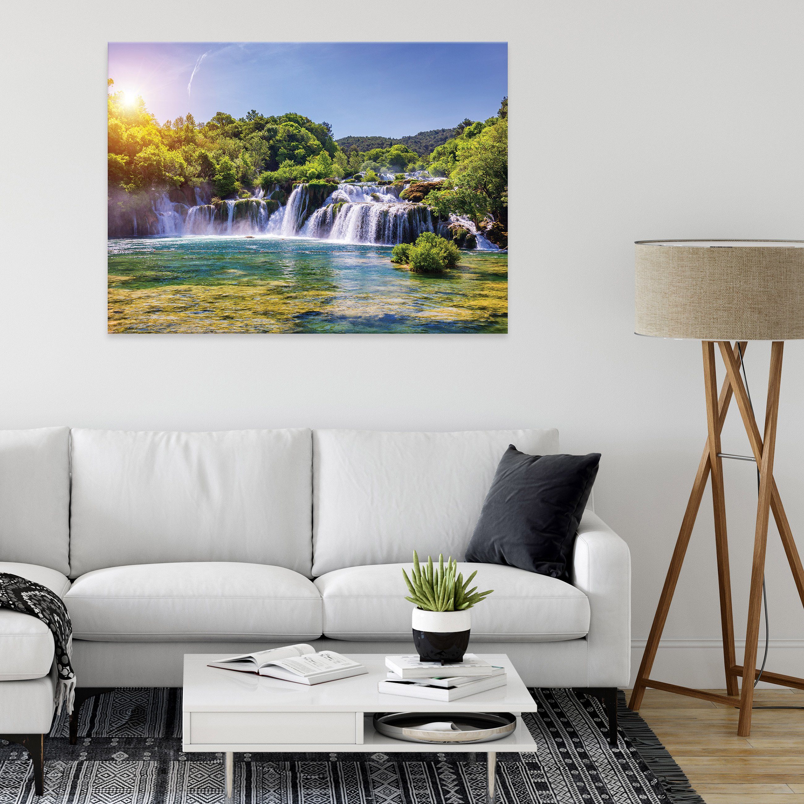 (Einteilig), Wandbild Wasserfall Leinwandbilder Natur Wald Aufhängefertig Landschaft Leinwandbild Modern, Wallarena Wasserfall XXL