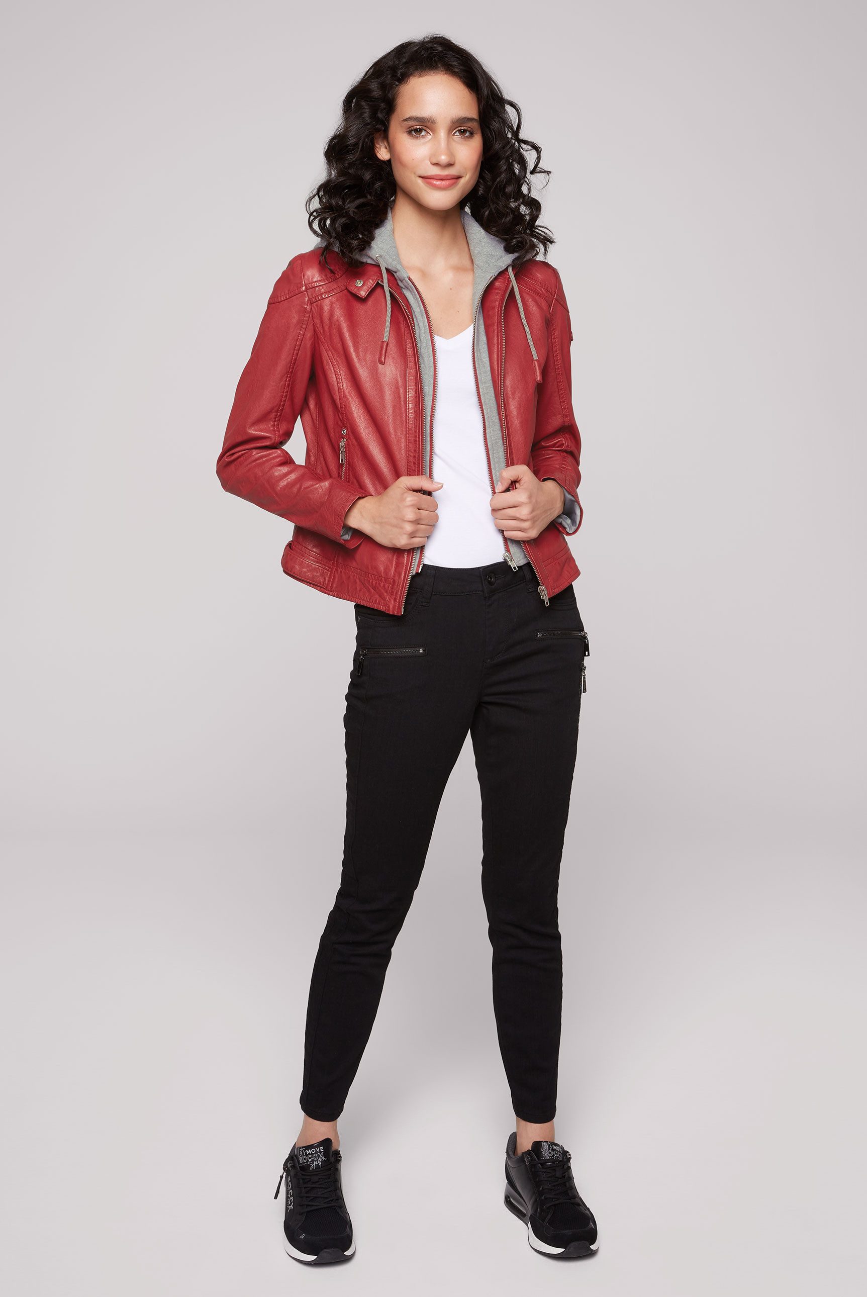 SOCCX Lederjacke mit Druckknopfriegel an den Seiten