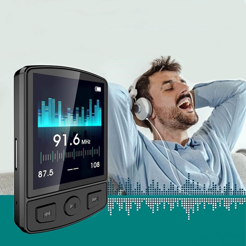 KINSI Bluetooth-Sport-MP3-Player, 32G, großer Bildschirm, langanhaltend MP3-Player (Uhrfunktion, FM-Radiofunktion, Aufnahmefunktion, Wiedergabefunktion)