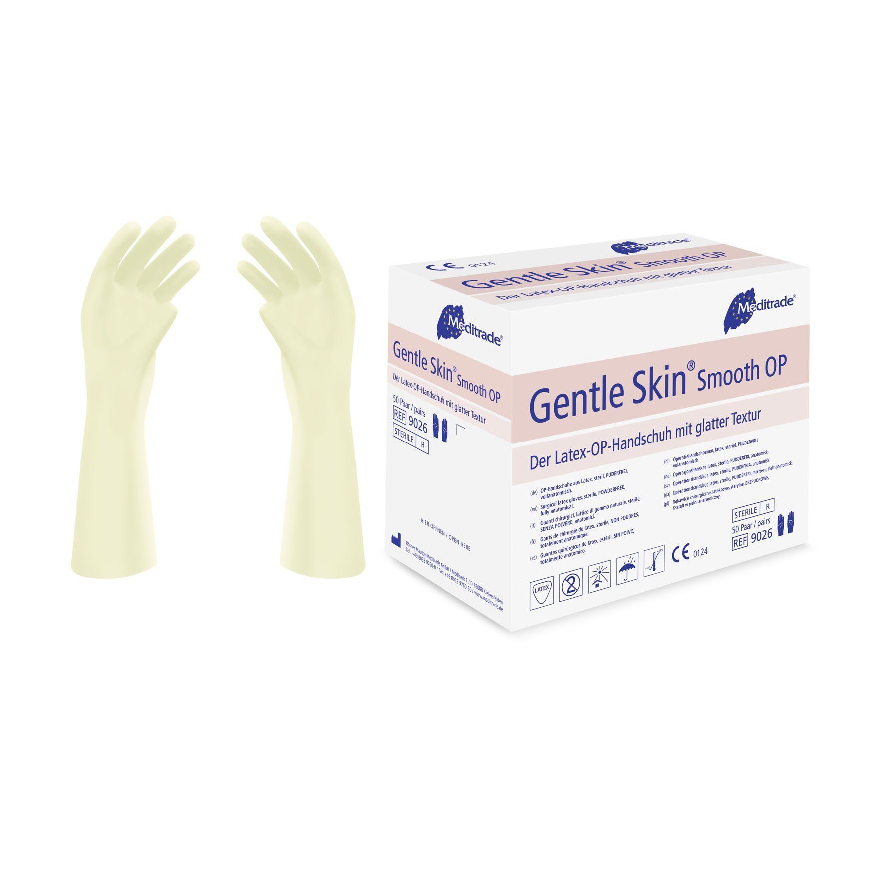 MediTrade Latexhandschuhe Gentle Skin® puderfrei, OP Gr. OP-Handschuh aus steril, Smooth Latex