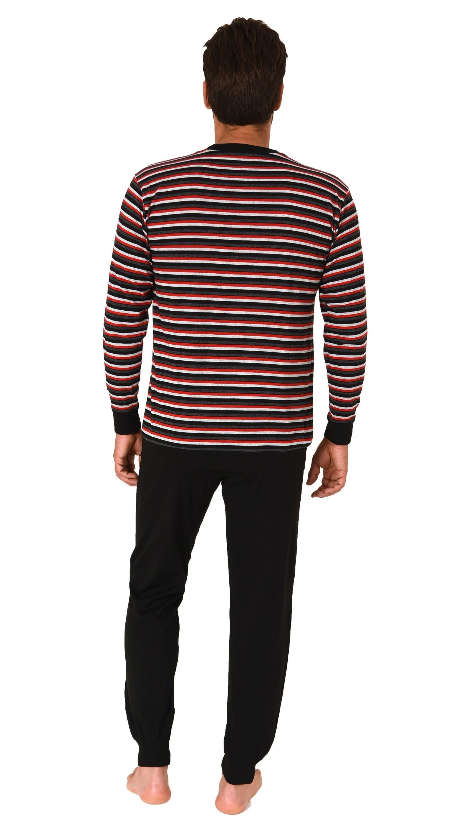 Normann Pyjama Normann Herren langarm Schlafanzug mit Bündchen in Streifenoptik