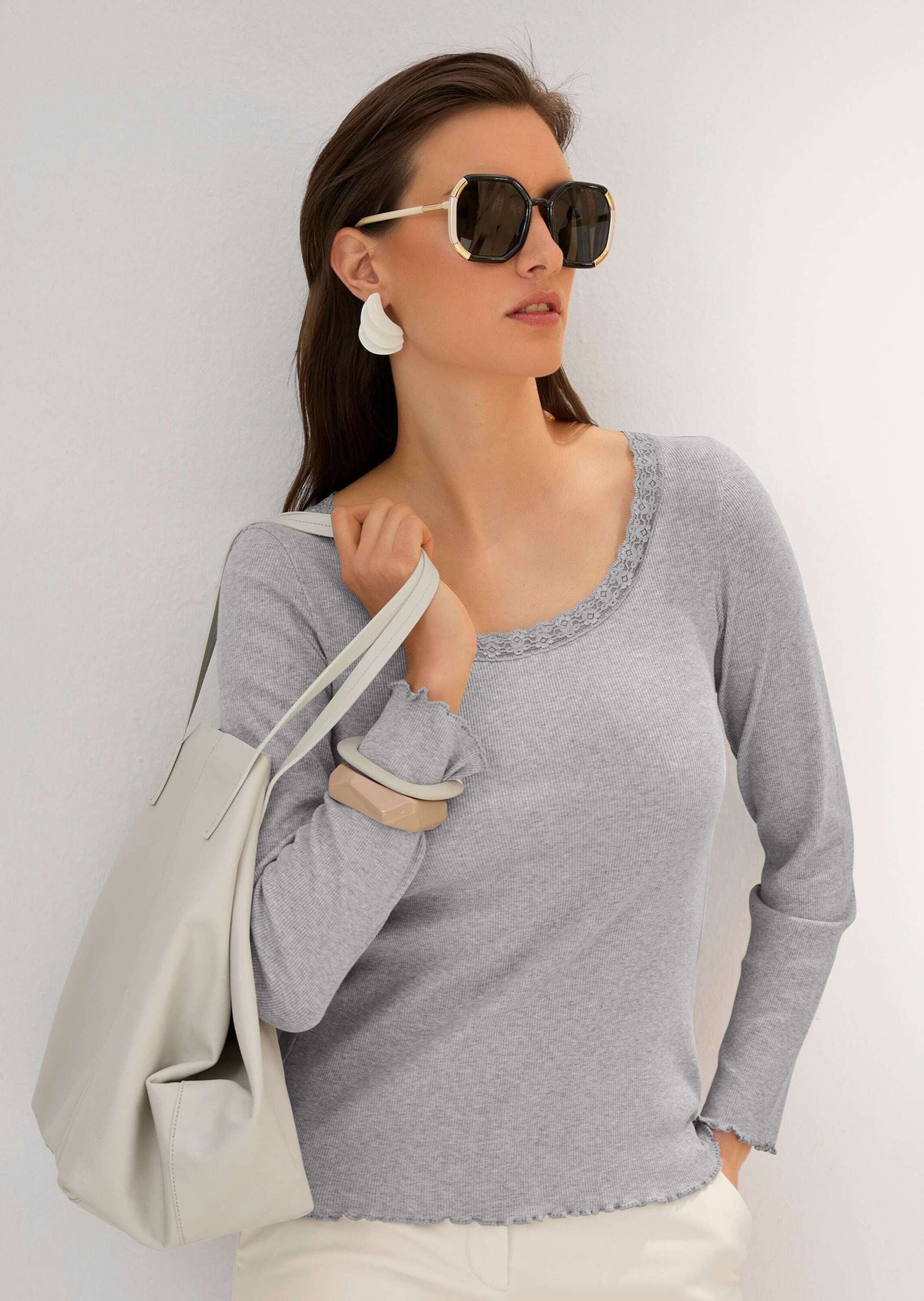 3/4-Arm-Shirt Melange-Shirt, elastische Garnmischung