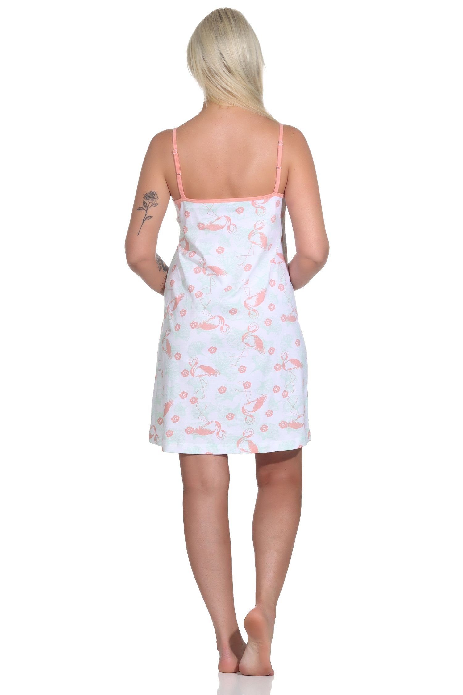 Motiv Nachthemd mit Normann Damen apricot Nachthemd Flamingo Spaghetti-Träger
