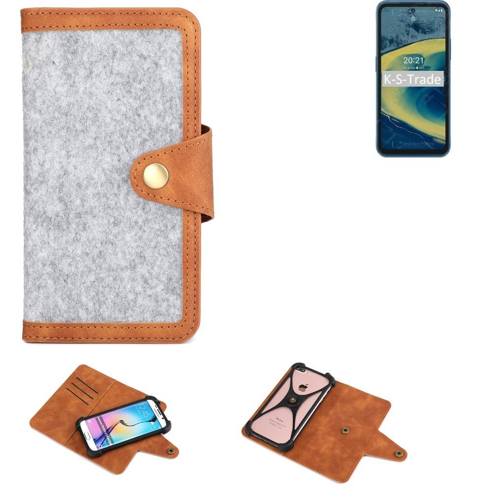 K-S-Trade Handyhülle für Nokia XR20, Handyhülle Schutzhülle Filz-Hülle Kunst-Leder hellgrau braun