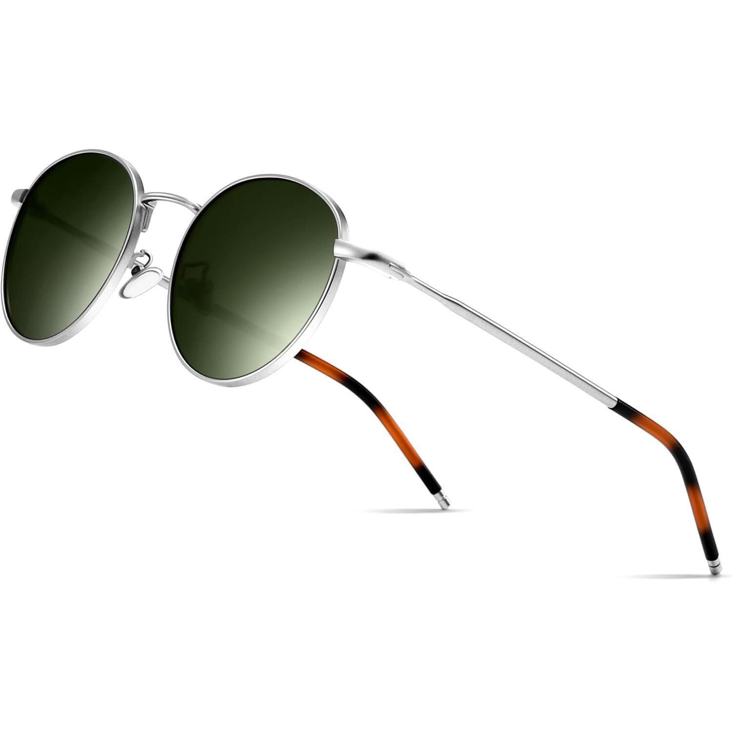 Retrosonnenbrille Sonnenbrille rund vintage retro Silber Rahmen Polarisierte Grüne Linse