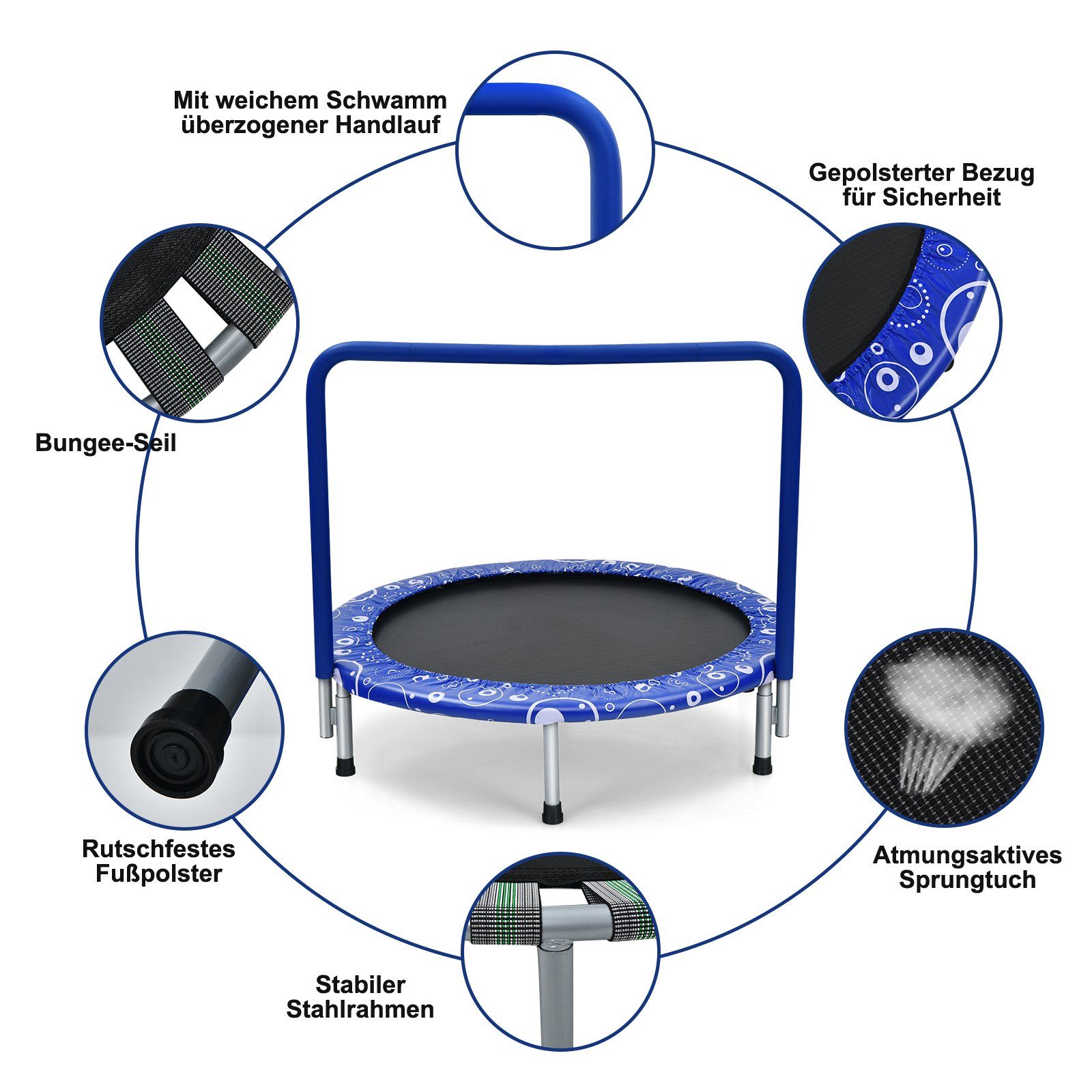 COSTWAY Kindertrampolin, Ø 92 cm, klappbar mit Griff, bis 150kg