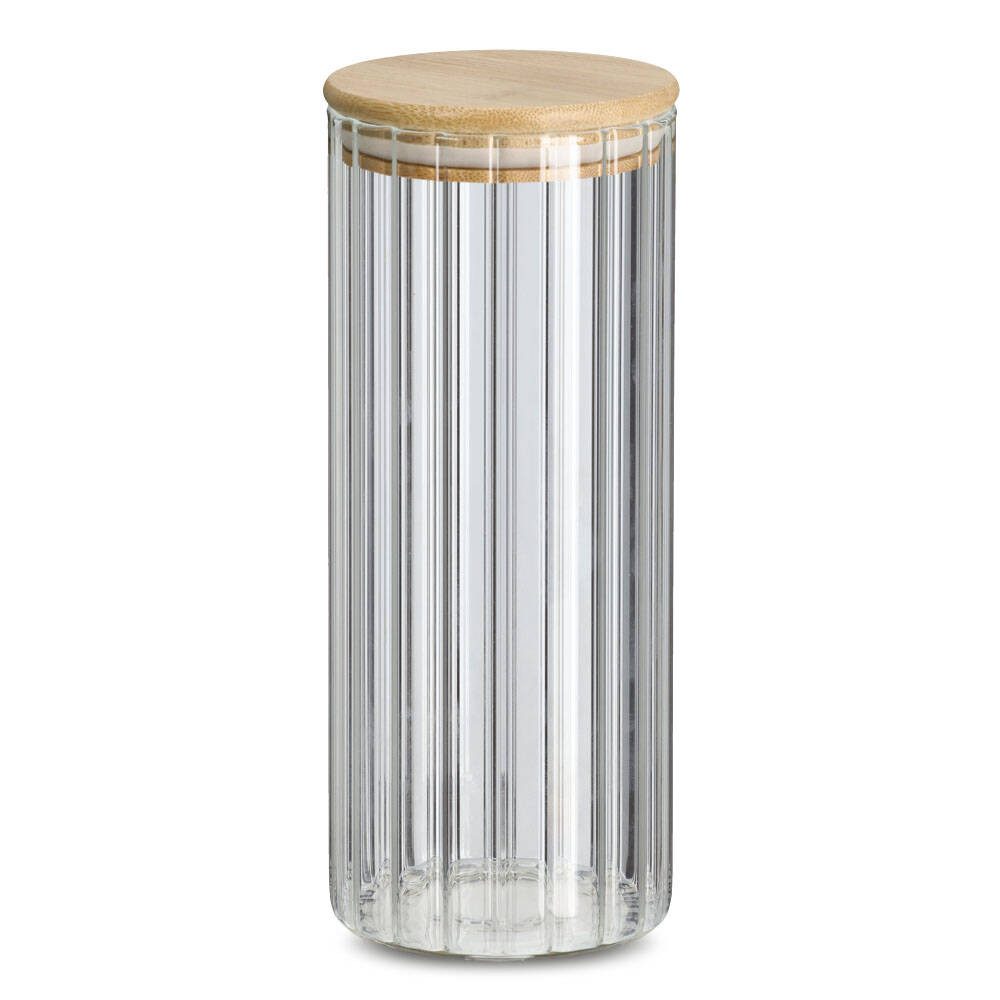 Zeller Present Vorratsglas Glasbehälter mit Bambusdeckel GROOVES, 1100 ml, Glas, (einzeln, einzeln)
