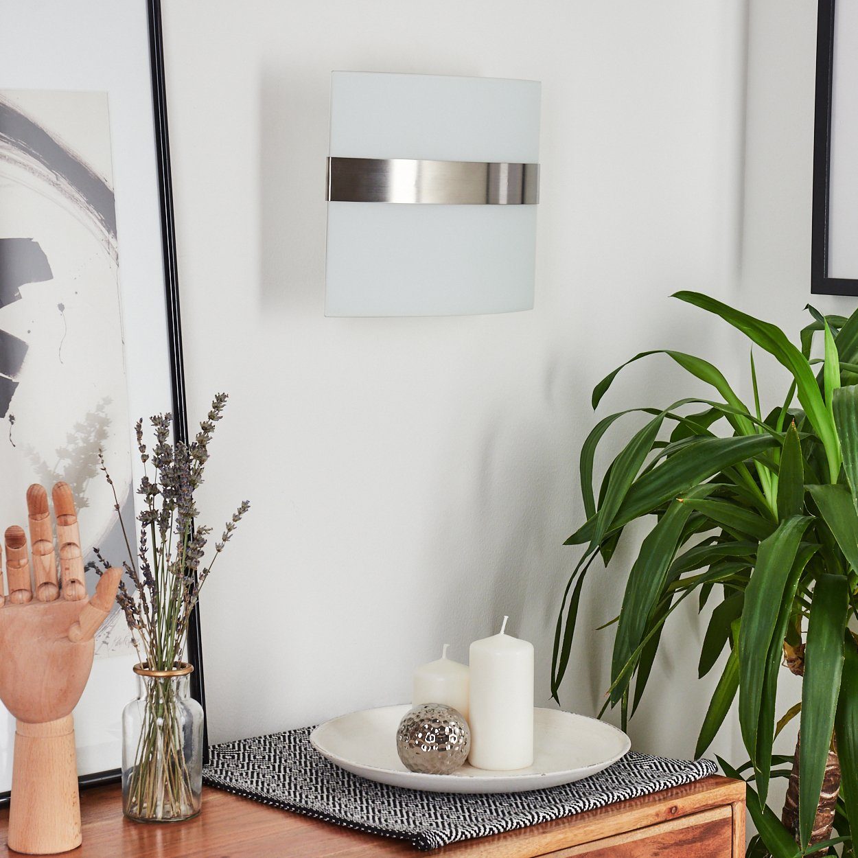 hofstein Wandleuchte »Cusighe« Wandlampe aus Glas/Metall in Stahl gebürstet, ohne Leuchtmittel, 2800 Kelvin, Wandspot m. Up&Down-Effekt, 1xE27, m. Lichteffekt – Bild 2 von 5