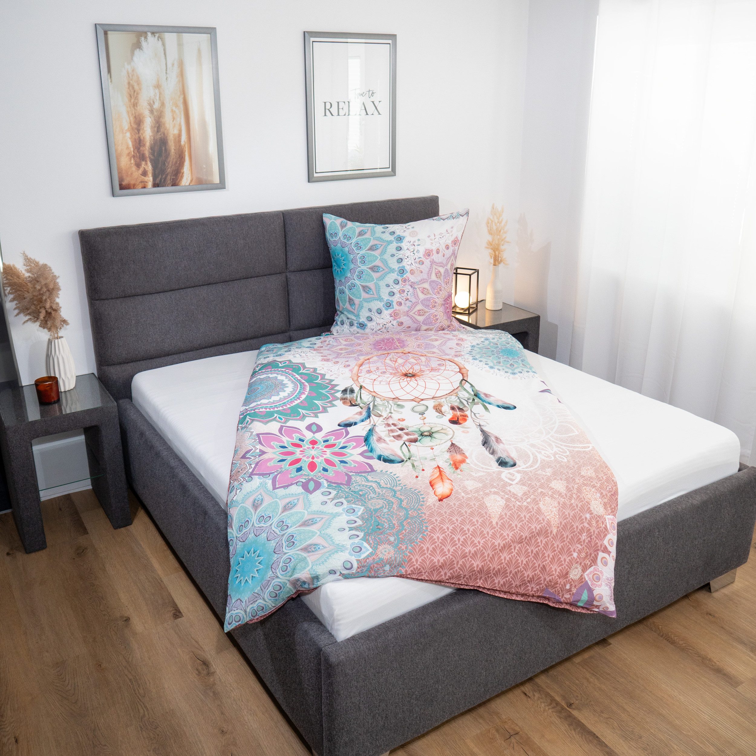 ZO HOME Bettwäsche ZO!Home, Renforcé, 2 teilig, Traumfänger mit Mandalas, türkis, rot