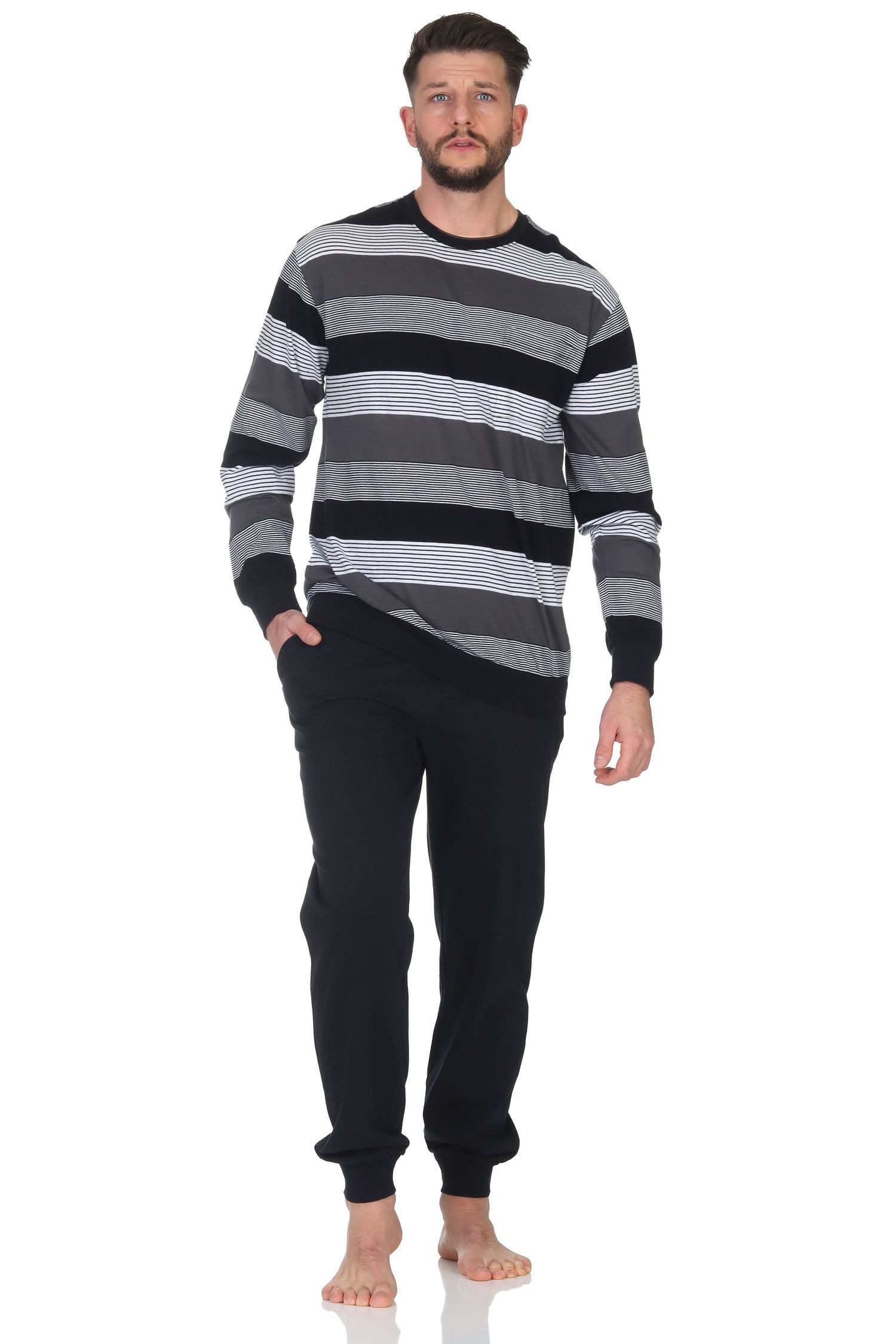 Normann Pyjama Normann Herren Schlafanzug lang mit Bündchen - auch in Überg günstig online kaufen