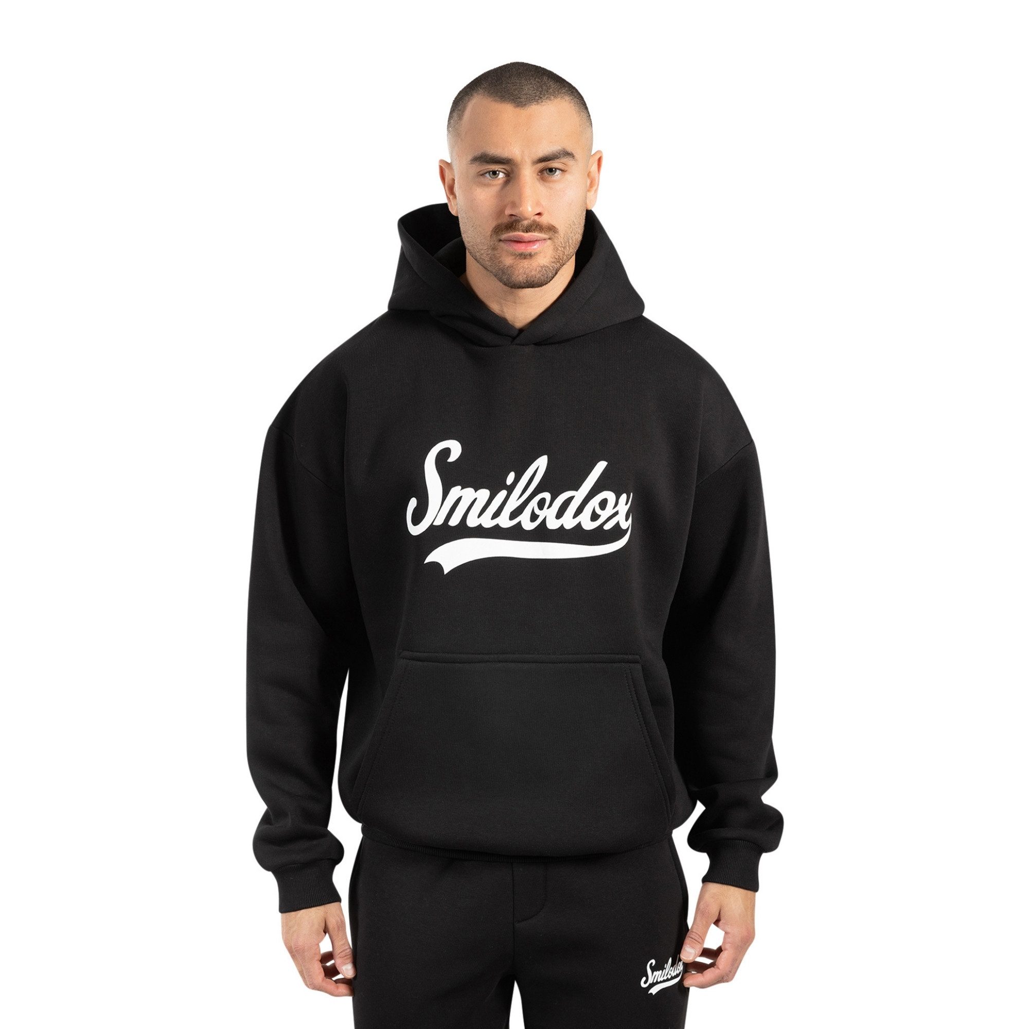 Smilodox Hoodie Lorik, Oversize Kapuzenpullover mit großem Frontprint auf der Brust weicher und flauschiger Stoff Kängurutasche Pulli Alltag Streetstyle