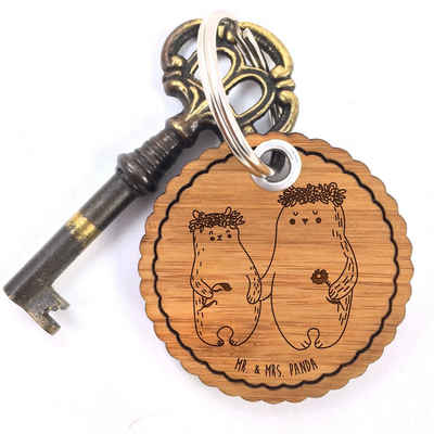 Mr. & Mrs. Panda Schlüsselanhänger Bären mit Blumenkranz - Transparent - Geschenk, Mama, Vorbild, Bruder (1-tlg)