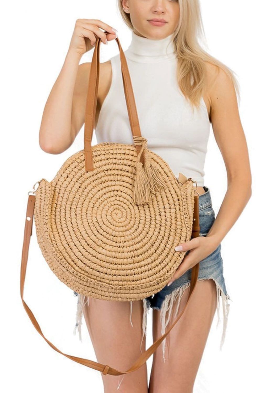 Goodman Design Schultertasche Runde Rattan Schulter- und Umhängetasche – Boho Sommertrend, Hochwertiges Verarbeitung