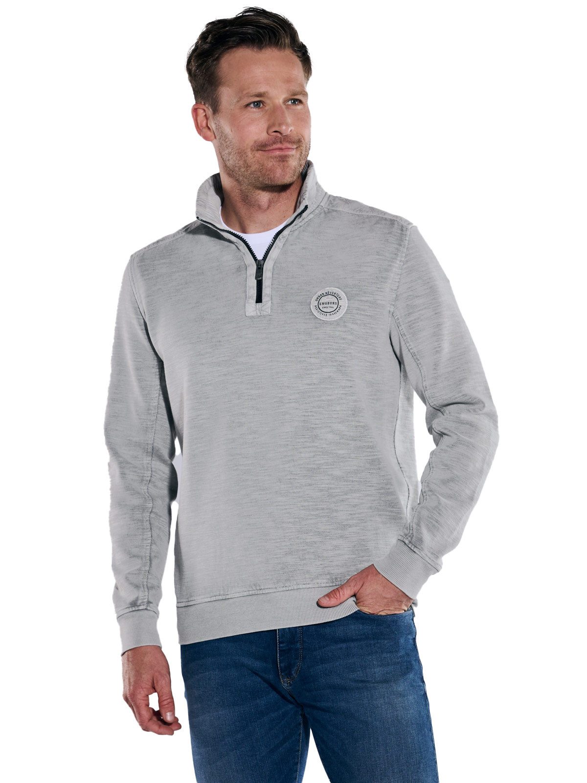 Engbers Sweatshirt engbers Herren Sweatshirt mit Troyerkragen, Hellgrau günstig online kaufen