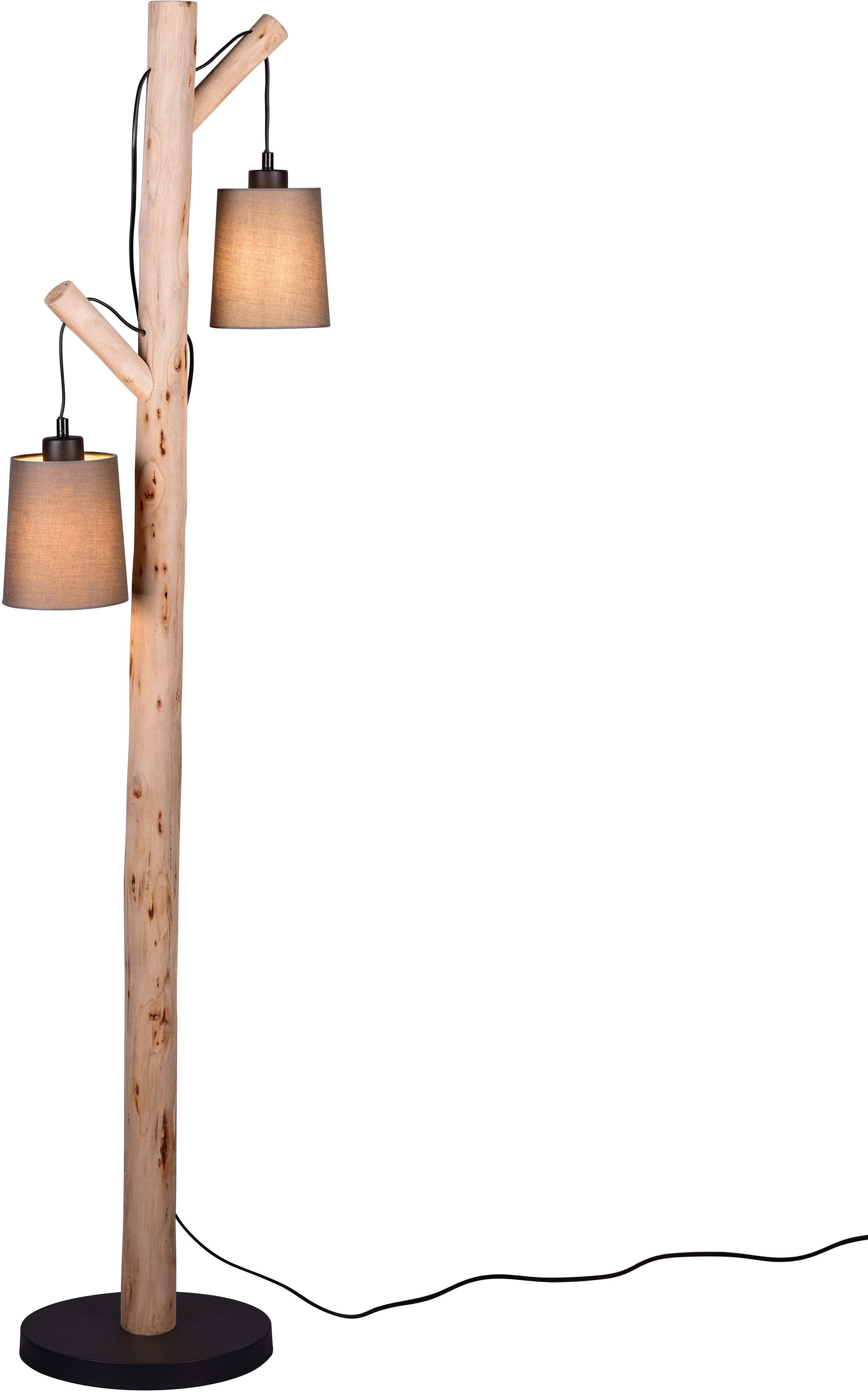 Pitholm, Stehleuchte andas Ein-/Ausschalter, naturbel.Echtholz ohne mit Stoffschirmen,getrennt Stehlampe schaltbar Leuchtmittel, aus