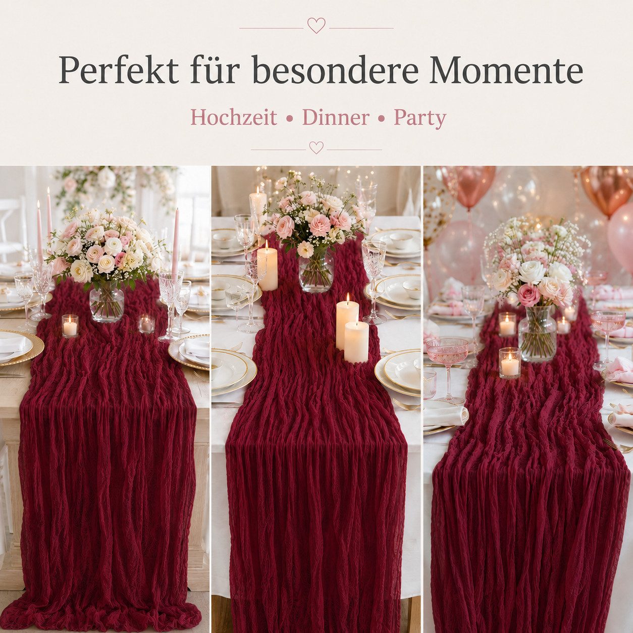 JASLIFE Tischläufer Käsetuch Gaze im boho deko herbst tischläufer (10-tlg, 55 x 300 cm, 90 x 300 cm), Natürliche Faltenstruktur, weich fallend, vielseitig dekor – Bild 4 von 5