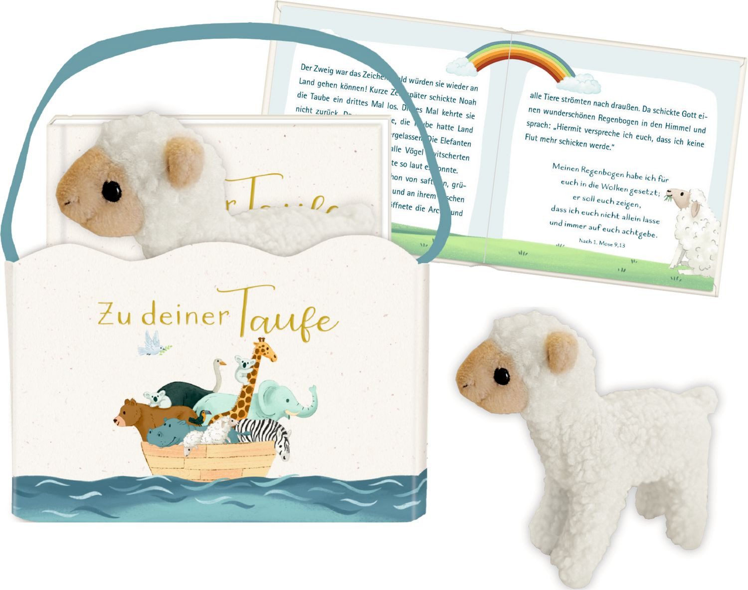 Coppenrath Teller-Set Geschenkset Buch u. Lamm - Zu deiner Taufe (Arche Noah) Geschenktasche