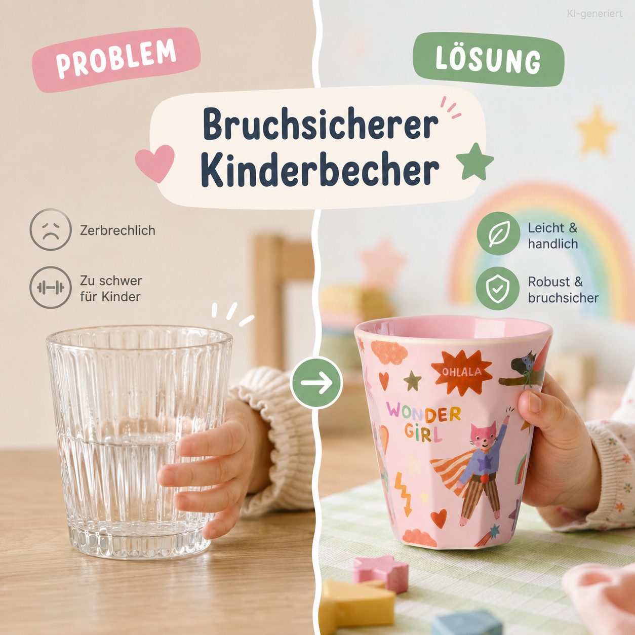 rice Becher Kinderbecher Melamin 250ml Rosa Pastellrosa Trinkbecher KITA, 1-tlg., Melamin – Bild 5 von 5