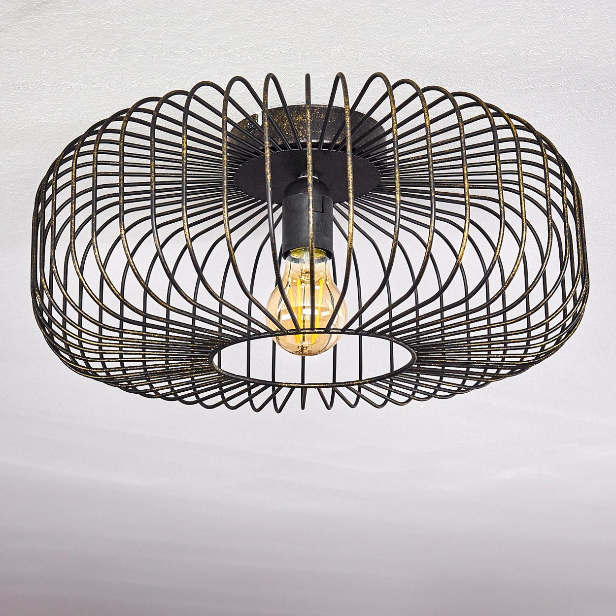 E27, in »Pieris« aus runde Gitter-Optik Lichteffekt durch Deckenlampe mit Deckenleuchte Leuchtmittel, hofstein Schwarz/Gold, ohne Retro-Leuchte Metall