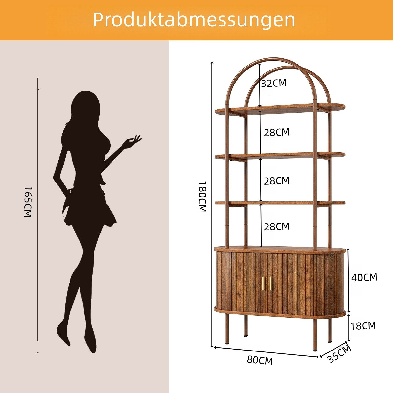 TWSOUL Bücherregal 4 Ebenen freistehendes Gebogene Bücherregal mit Schiebet günstig online kaufen