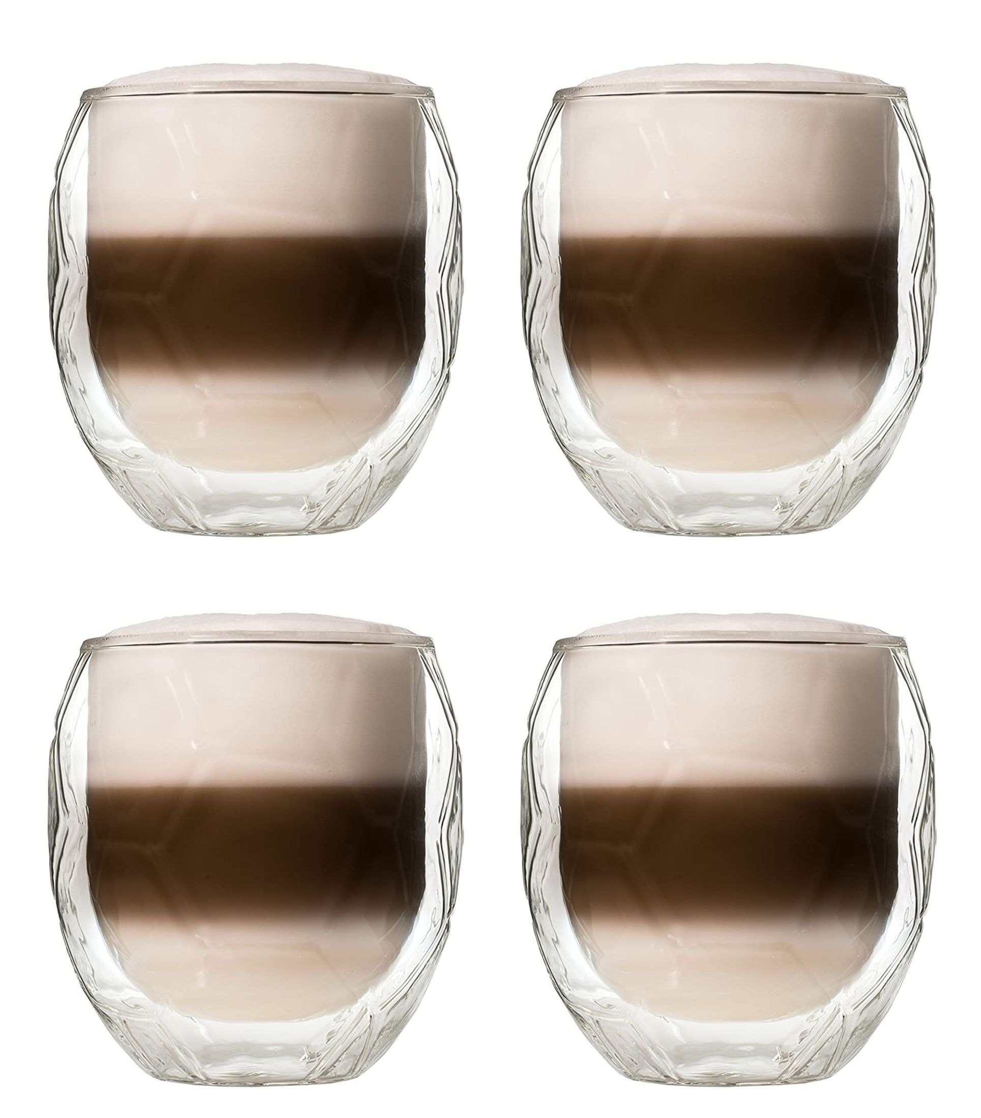 Gläser-Set 4x Latte Macchiato Glas Kaffeeglas Fußball 350ml Thermoglas