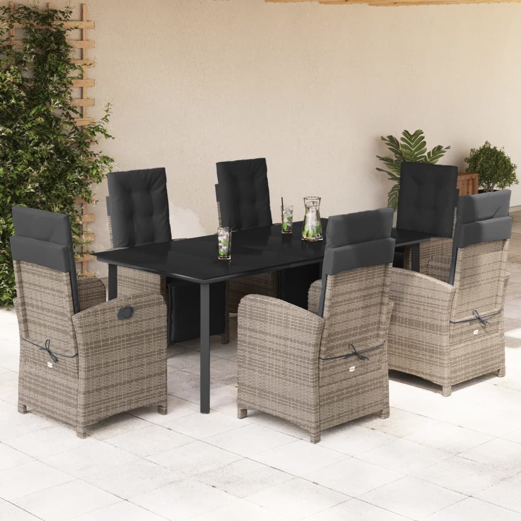 vidaXL GartenEssgruppe 7tlg. GartenEssgruppe mit Kissen Grau Poly