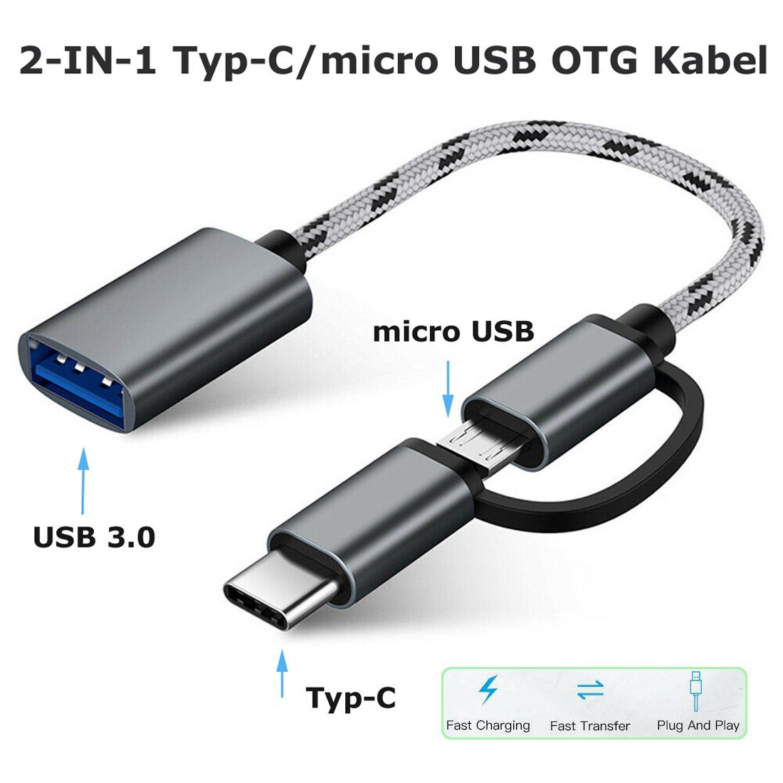 Bolwins H79 2in1 Typ-C + Micro USB Stecker zu USB 3.0 Buchse OTG Adapter Kabel  USB-Kabel