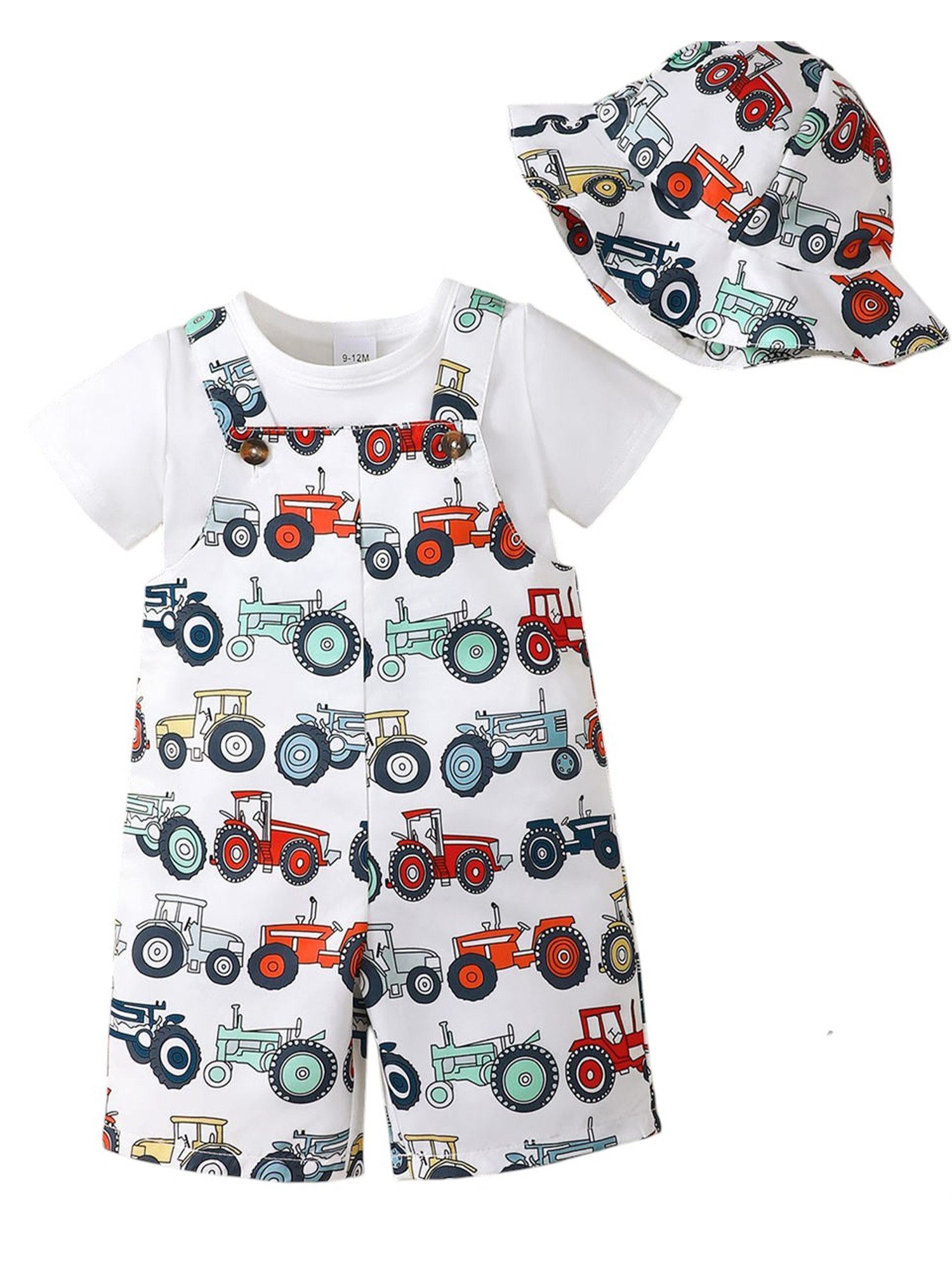 T-Shirt & Shorts Sommer Freizeitset für Baby Jungen, kurzarm T-Shirt, Latzhosen & Mütze