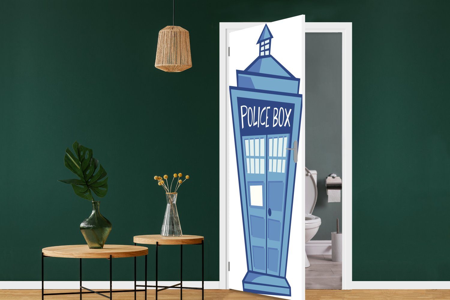 Matt, Illustration Tür, 75x205 bedruckt, MuchoWow cm Polizeikastens blauen Türtapete (1 für Kinder, für Türaufkleber, St), eines Fototapete