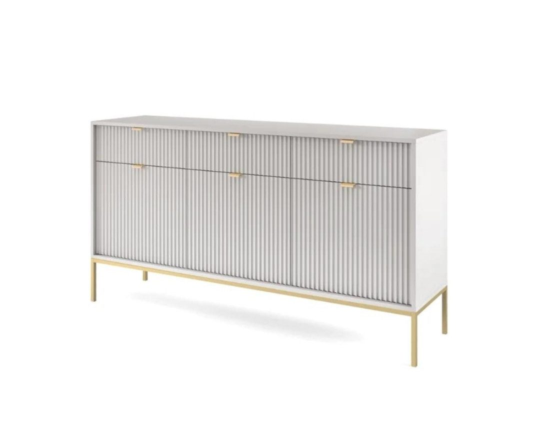 Deine Möbel 24 Kommode NOVO 154 Sideboard Weiß Grau Schwarz Premium (Set, 3 St., Wohnzimmer Flur), geriffelte Fronten 154 cm breit 3-türig mit 3 Schubladen