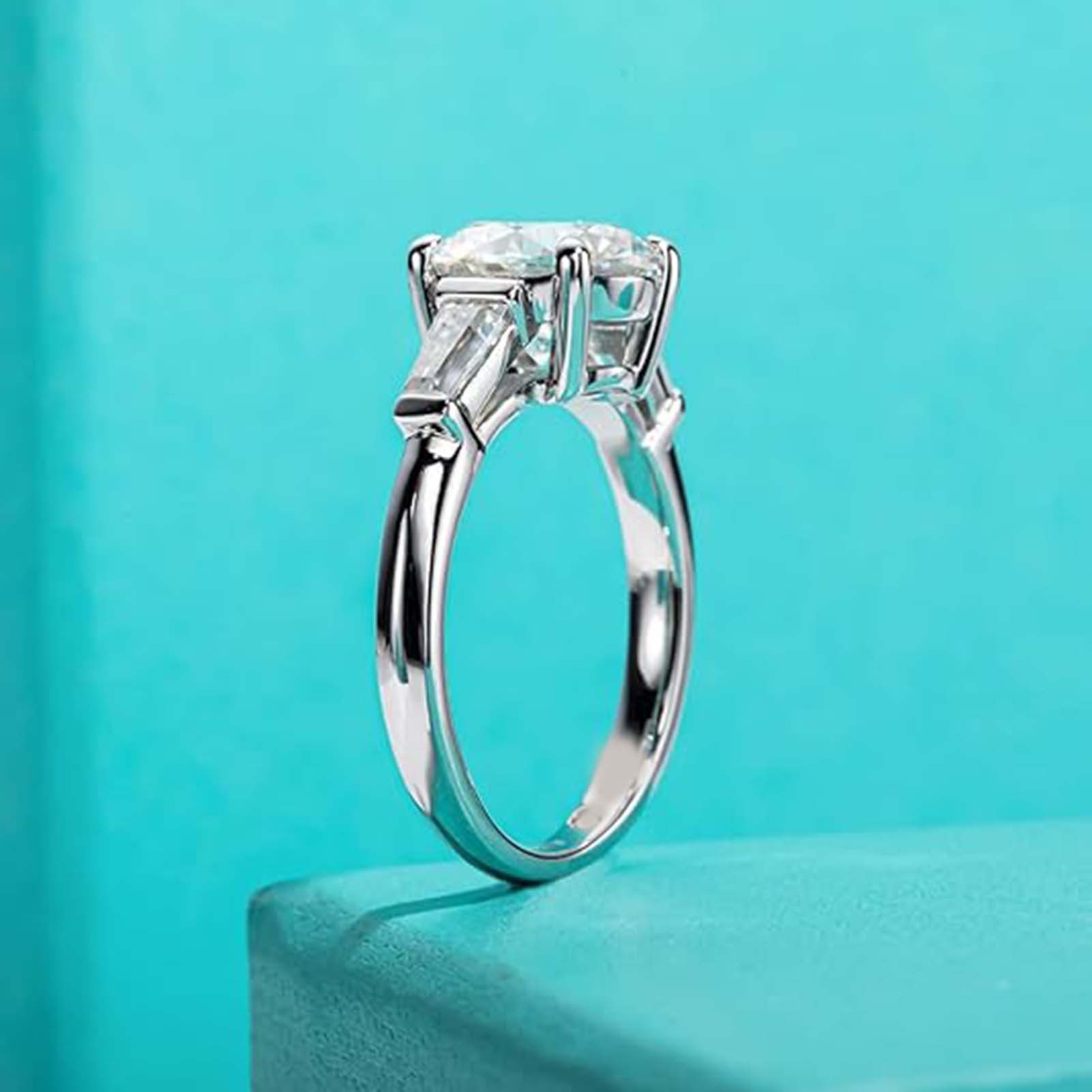 Jumpeak Diamantring 3ct E VVS2 3ex, 14K Weißgold Labordiamantenring, Verlobungsring, Brillantschliff-Diamant,Mutter Tochter Geschenk,Labordiamant 3 Karat
