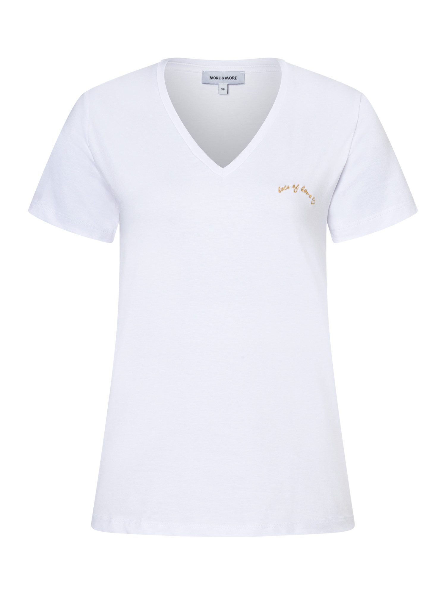 MORE&MORE Kurzarmshirt stretchiges V-Neck- Shirt, Schriftstickerei
