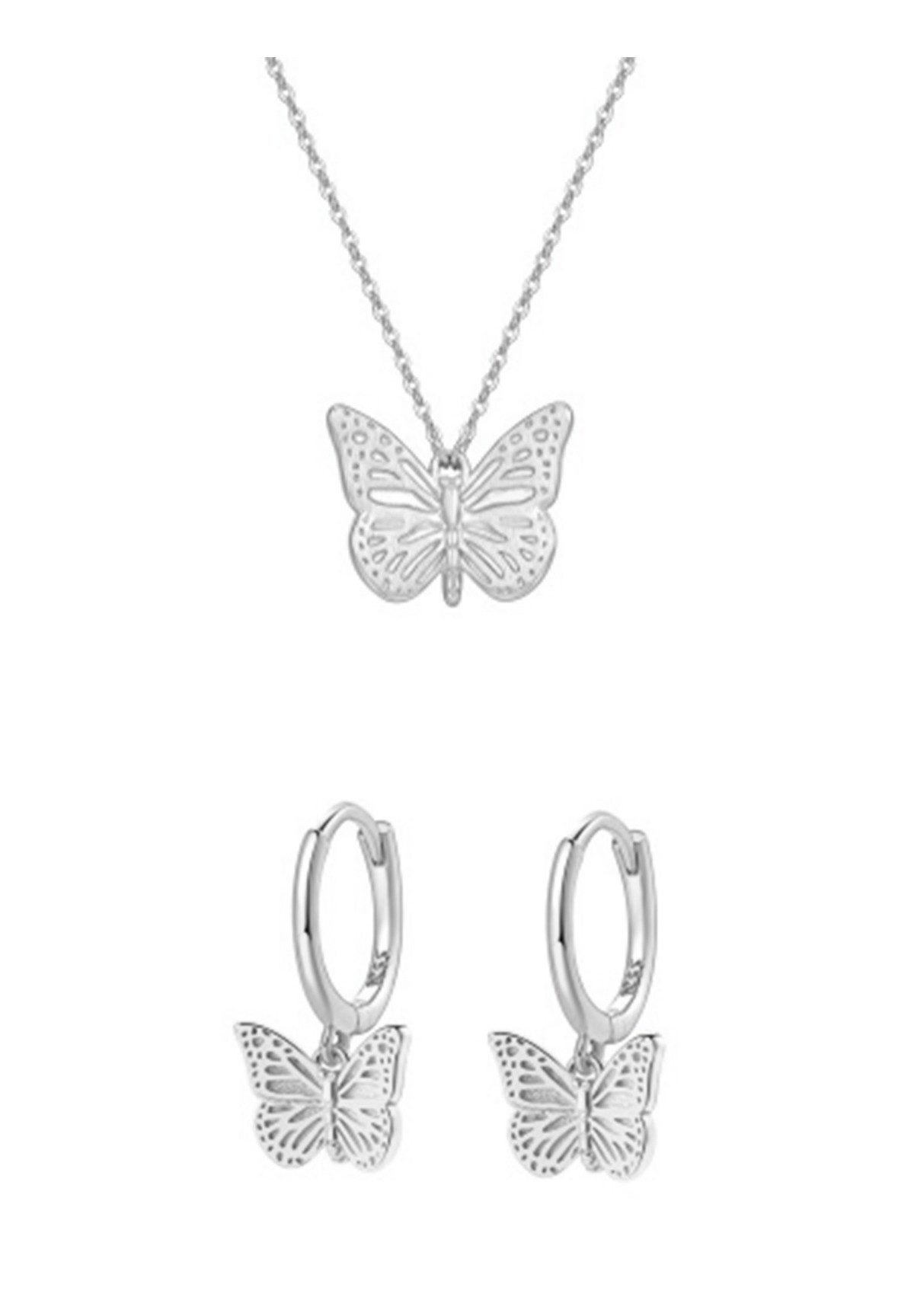 Hey Happiness Ohrring und Ketten Set Filigrane Schmetterlinge, Geschenkset, Damenset Schmetterlingsanhänger in 925er Silber