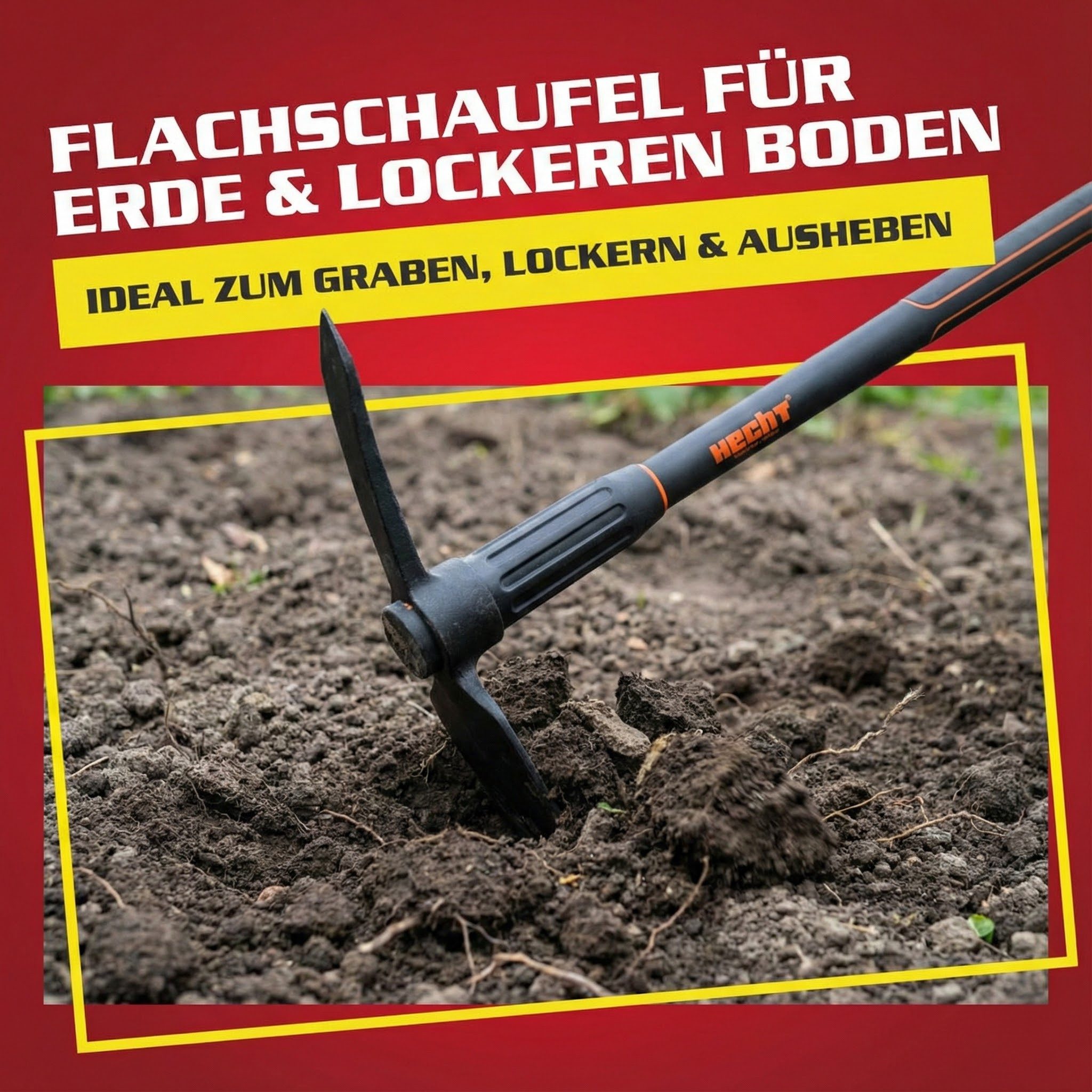 Hecht Gartenhacke Spitzhacke Kreuzhacke 91 cm Länge Fiberglaskern Gummigriff, 2 cm Metallstärke – Bild 4 von 5