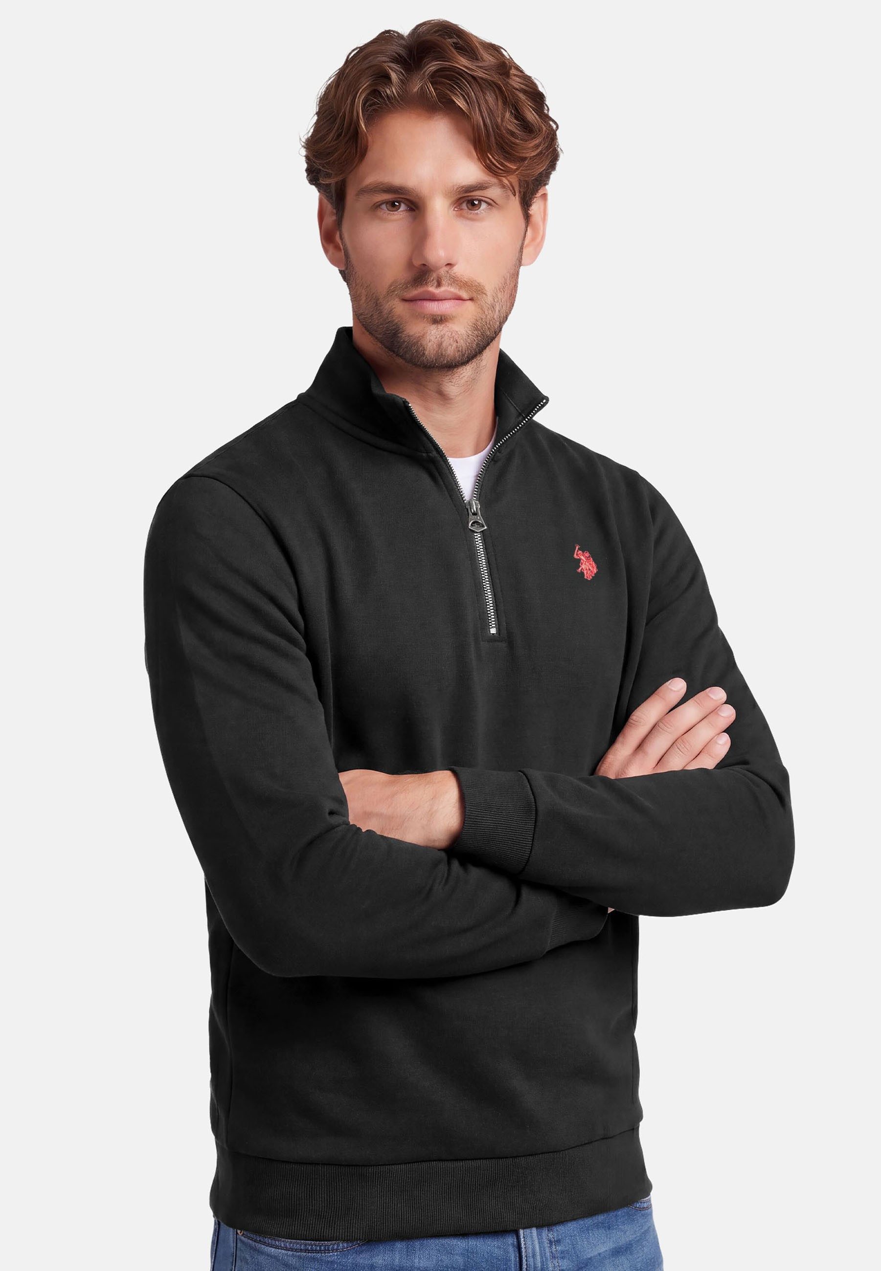 U.S. Polo Assn. Stehkragenpullover USNiico – Herren Half-Zip Pullover mit Logo-Stickerei Weiche Baumwollmischung, sportlich-elegantes Design und hoher Komfort – Bild 2 von 5