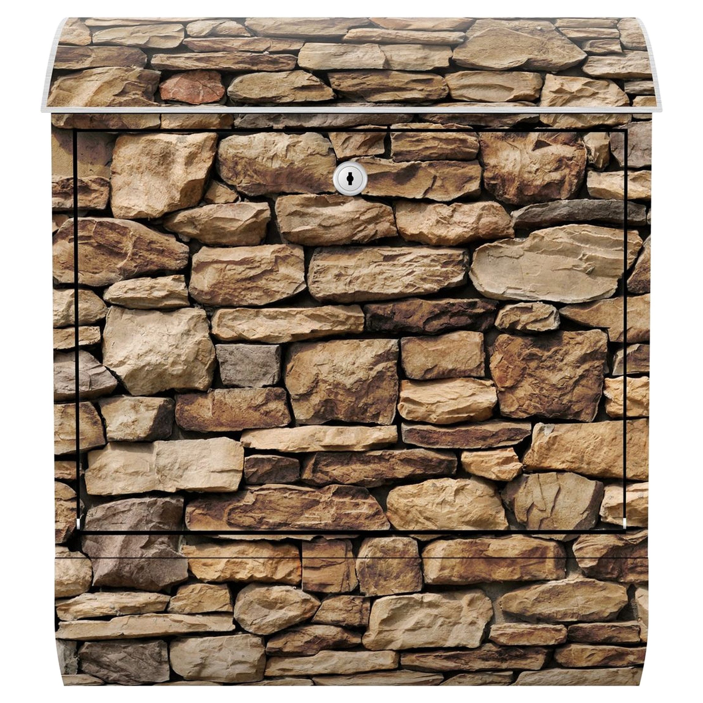 Bilderdepot24 Briefkasten Wandbriefkasten mit Zeitungsfach Motiv Amerikanische Steinwand (inkl. Zeitungsrolle und 3 Schlüssel), Motivdruck, wetterfest, UV-beständig, abschließbar, 46x39x13 cm