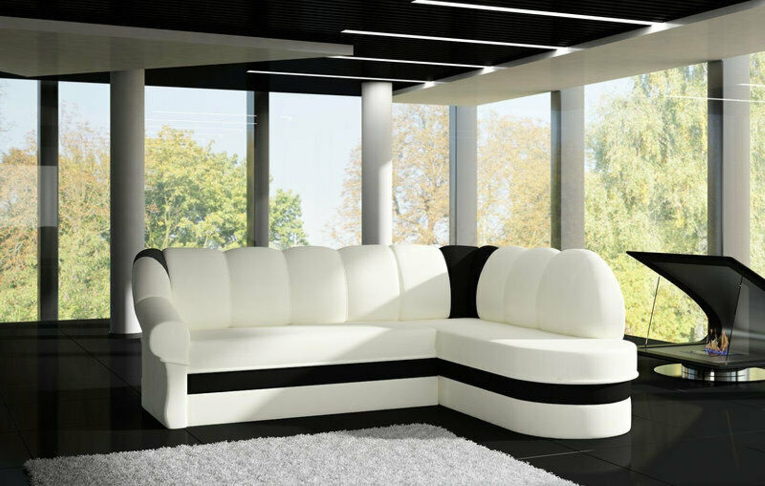 JVmoebel Ecksofa Designer Rotes Ecksofa Luxus Couch Modernes Textil Polster Sofa, Made in Europe Weiß/Schwarz