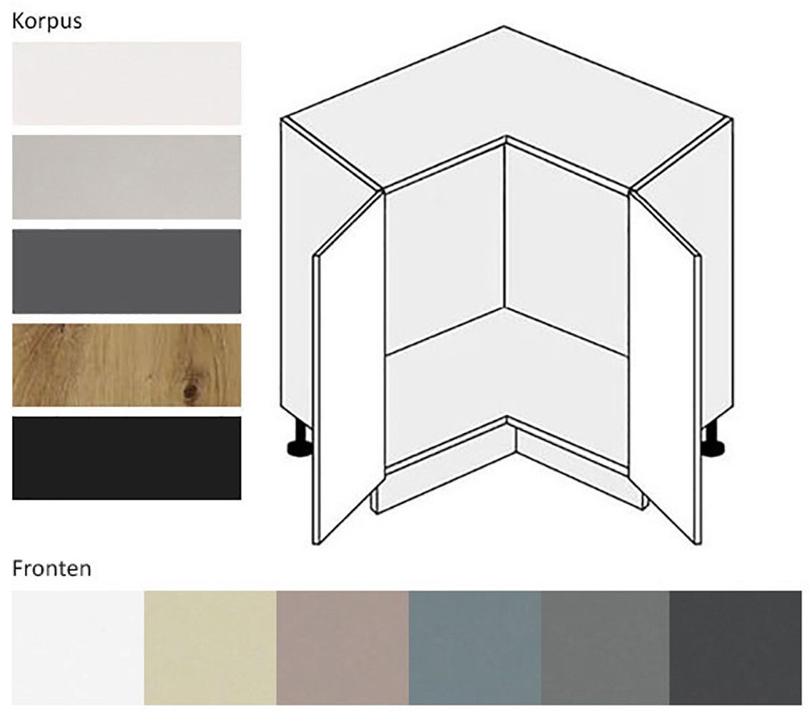 Feldmann-Wohnen Eckschrank Kvantum (Türscharniere mit Soft-Close-Funktion, 1-St., Fronten mit dekorativen Fräsungen und leicht abgerundeten Ecken) 90x90x82cm schwarz - dust grey matt (Q-D12/90)