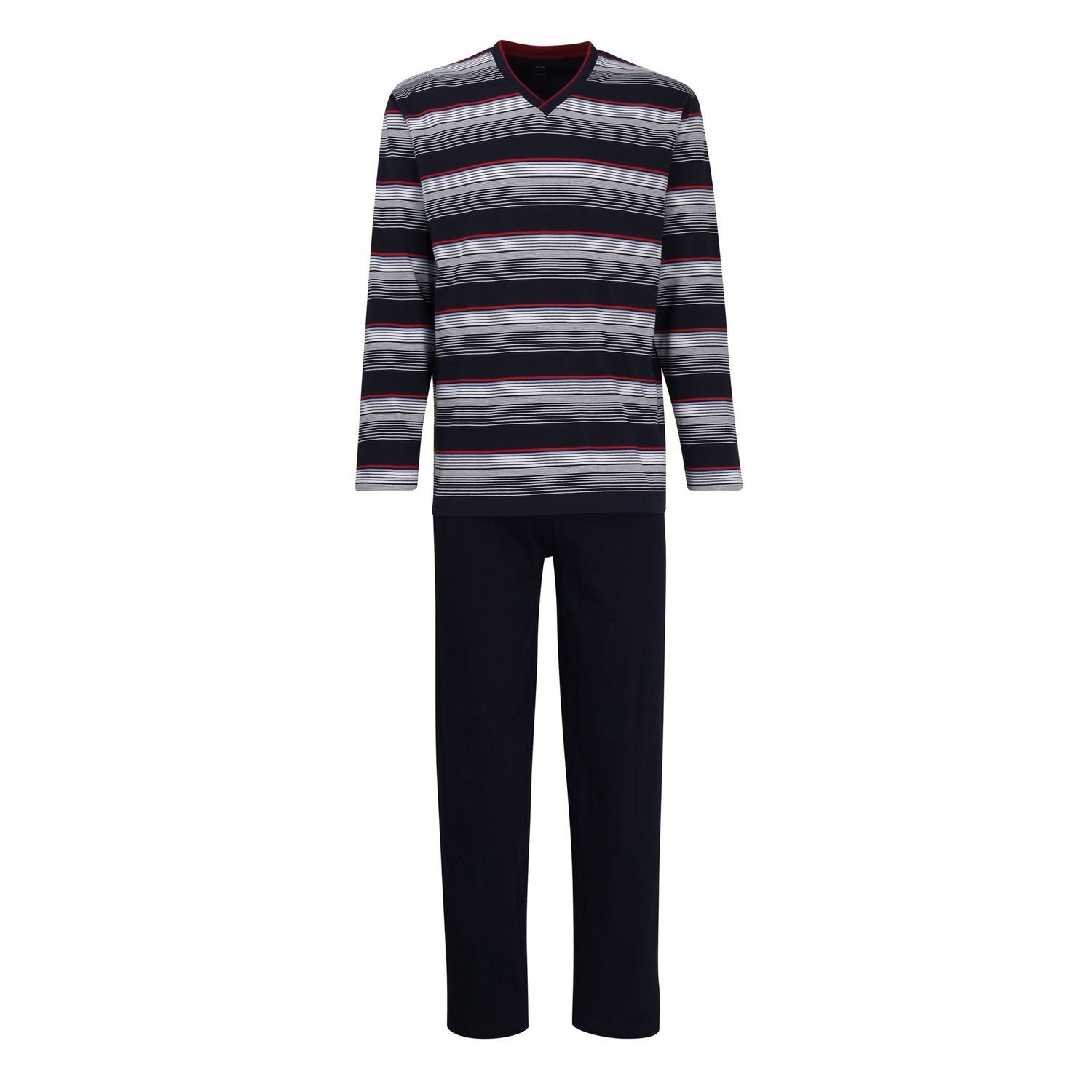 GÖTZBURG Pyjama navy quergestreift 2 atmungsaktiv / bügelfrei, lang, temperaturausgleichend, (Set, tlg)