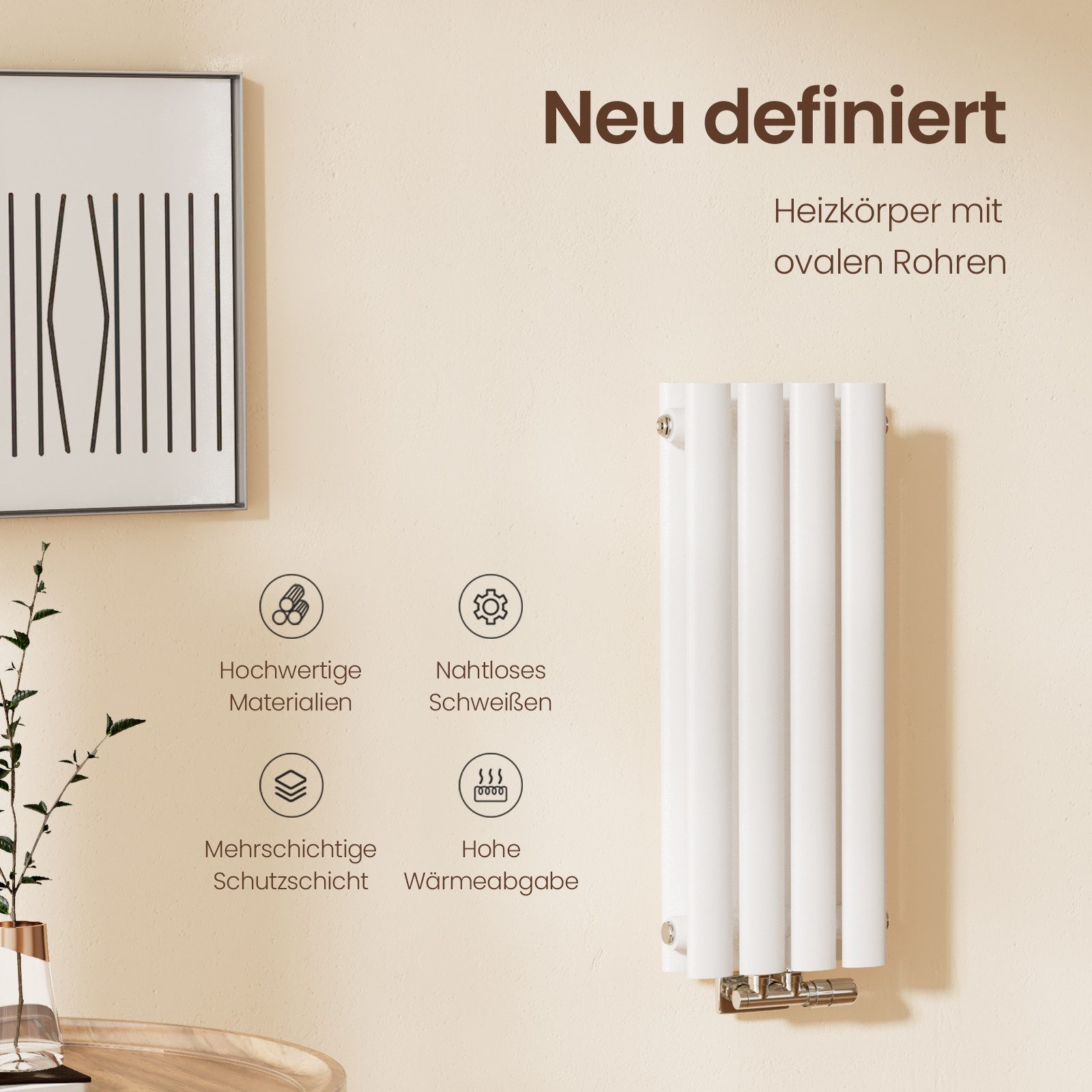 EMKE Designheizkörper Oval Paneelheizkörper Schwarz/Weiß Breite: günstig online kaufen