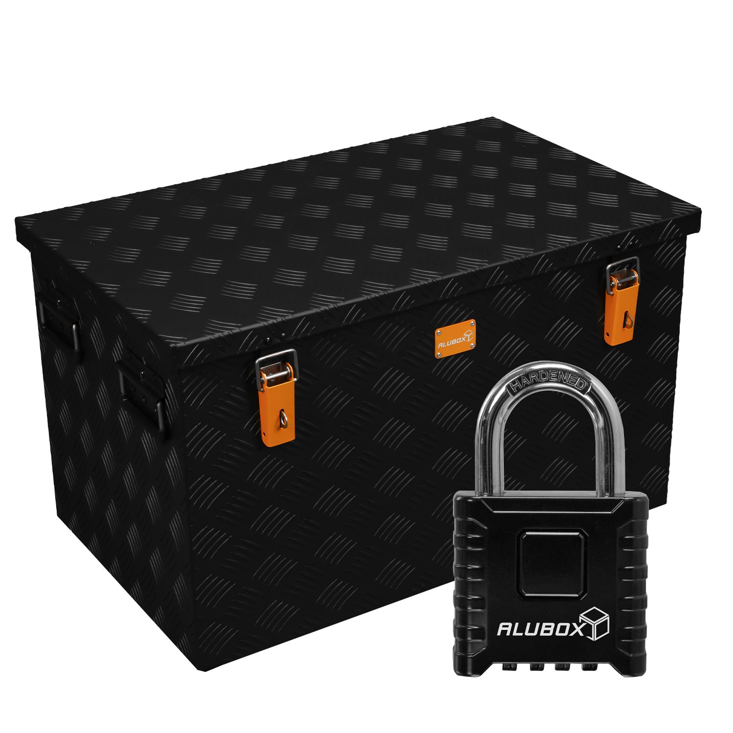 ALUBOX Aufbewahrungsbox ALUBOX Riffelblech Alukiste Zahlenschloss 4 stellig, 3 mm Wandstärke - steht auf 4 Füßen mit M10 Innengwinde