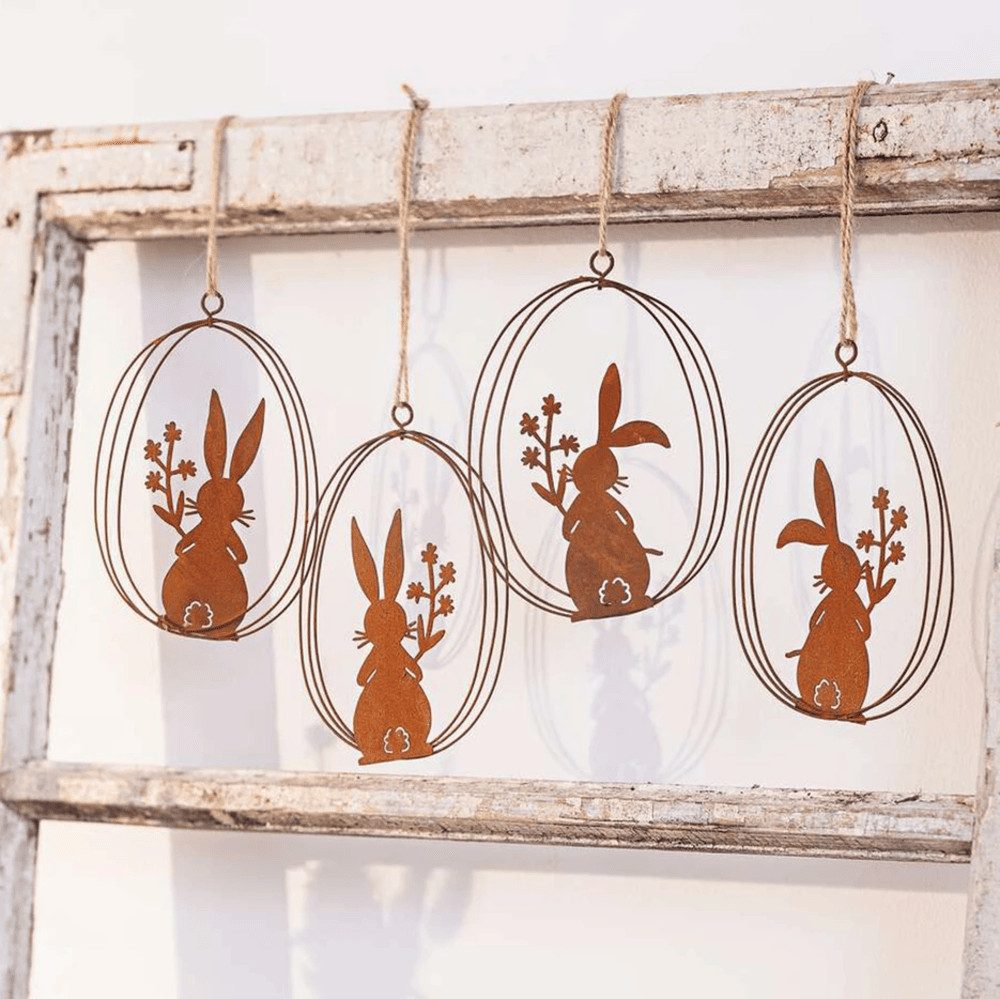 Home-trends24.de Dekohänger Hase Osterhase Rost Design Hänger 4er-Set Ostereier Metall (4 St)