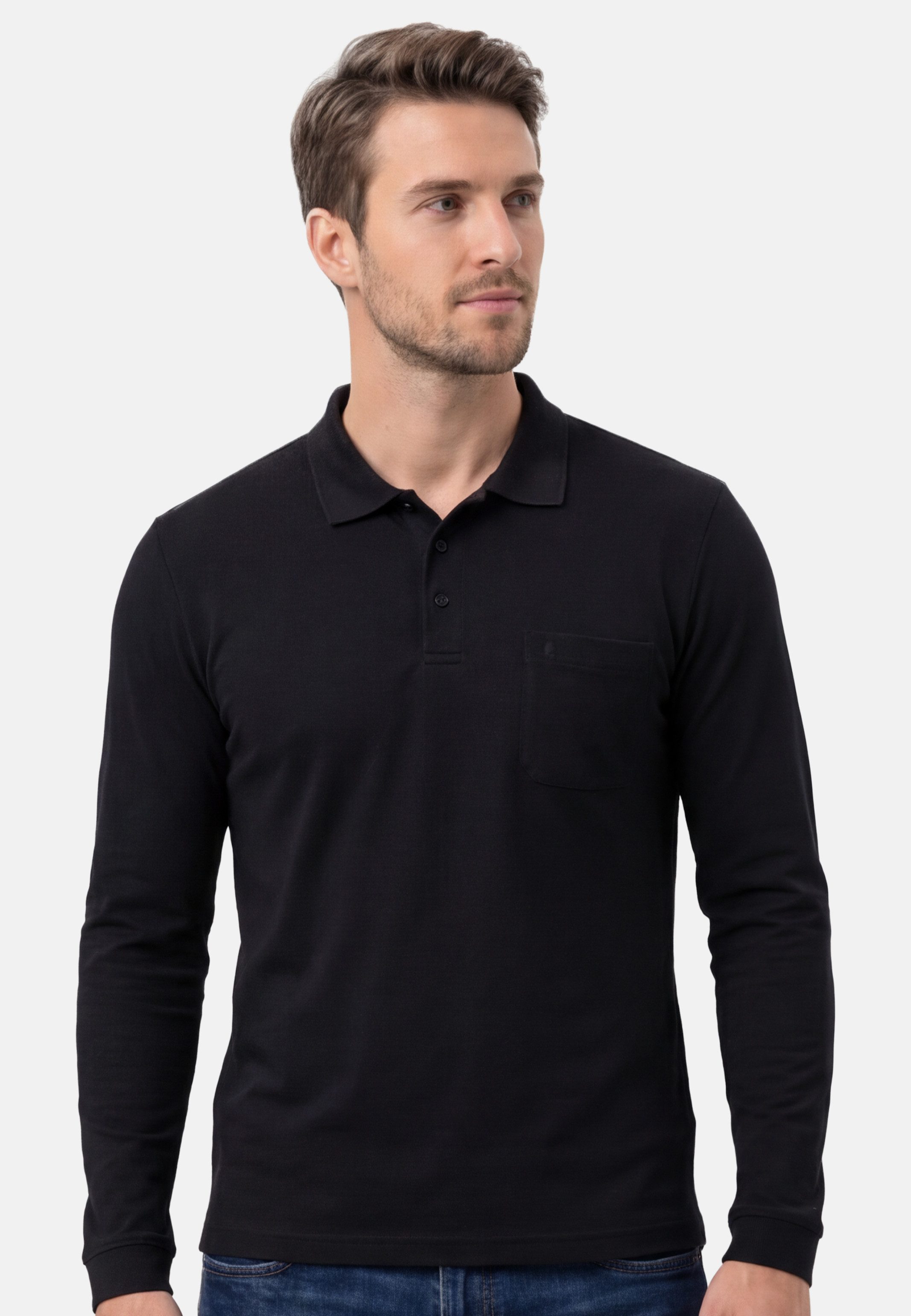 RAGMAN Langarm-Poloshirt Basic (1-tlg) Poloshirt - Baumwolle - Atmungsaktiv - Klassischer Look