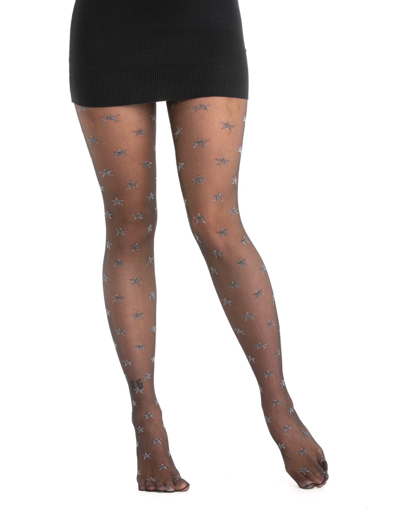 COFI 1453 Strumpfhose Schwarze Damen-Strumpfhose mit Stern-Motiven – 40 Den Eleganz